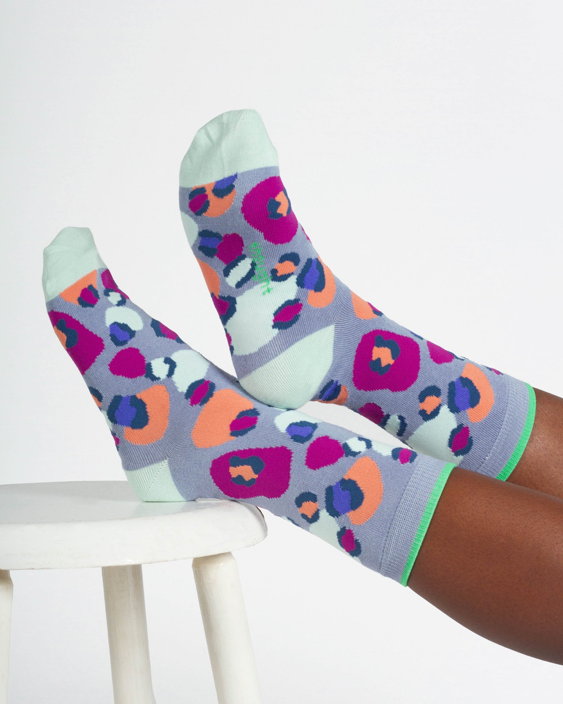 Multi Leopard Print Organic Cotton Socks - Light Blue
