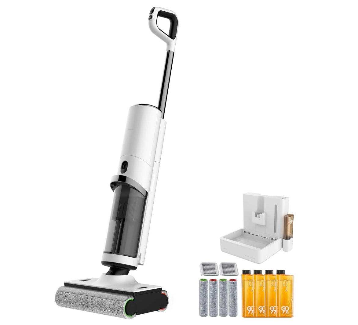 Wet Dry Vacuum Cleaner Cordless Mop Vacuum Cleaner for Hard Floors with Voice Prompts Edge Cleaning One-Step Cleaning for Home Sticky Messes and Pet Hair Quick Cleanups, P50 Pro