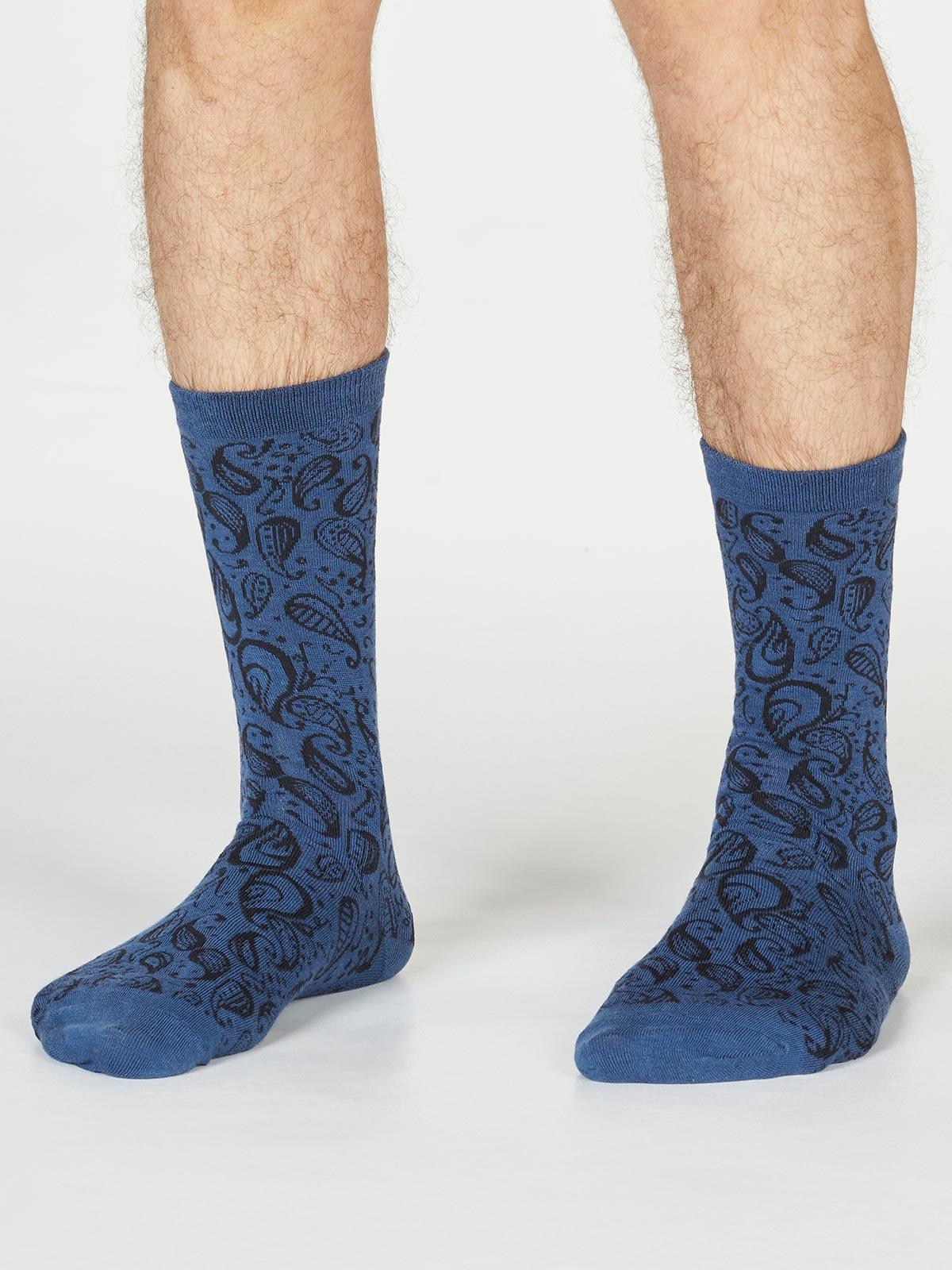 Larnard Paisley Socks - Blue Slate