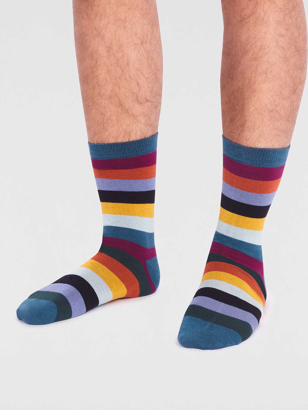 Jase Bamboo Stripe Socks - Teal Blue