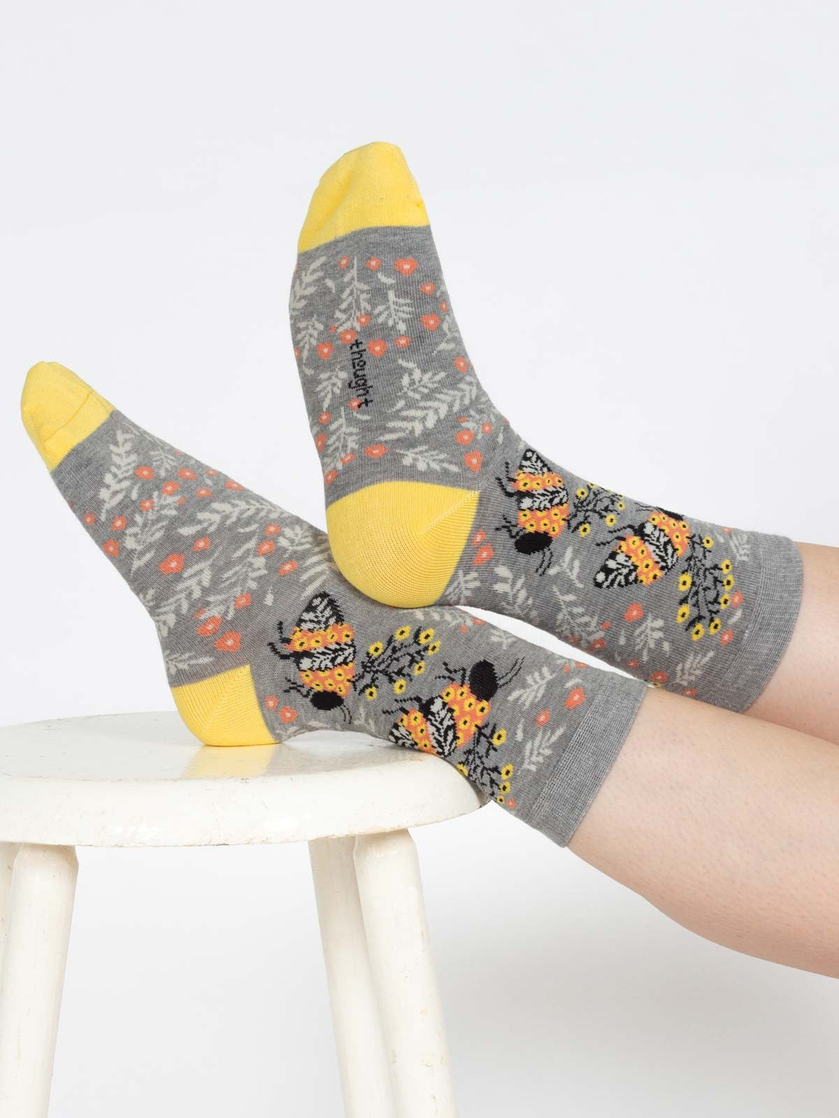 Insect Floral Bamboo Socks - Grey Bee