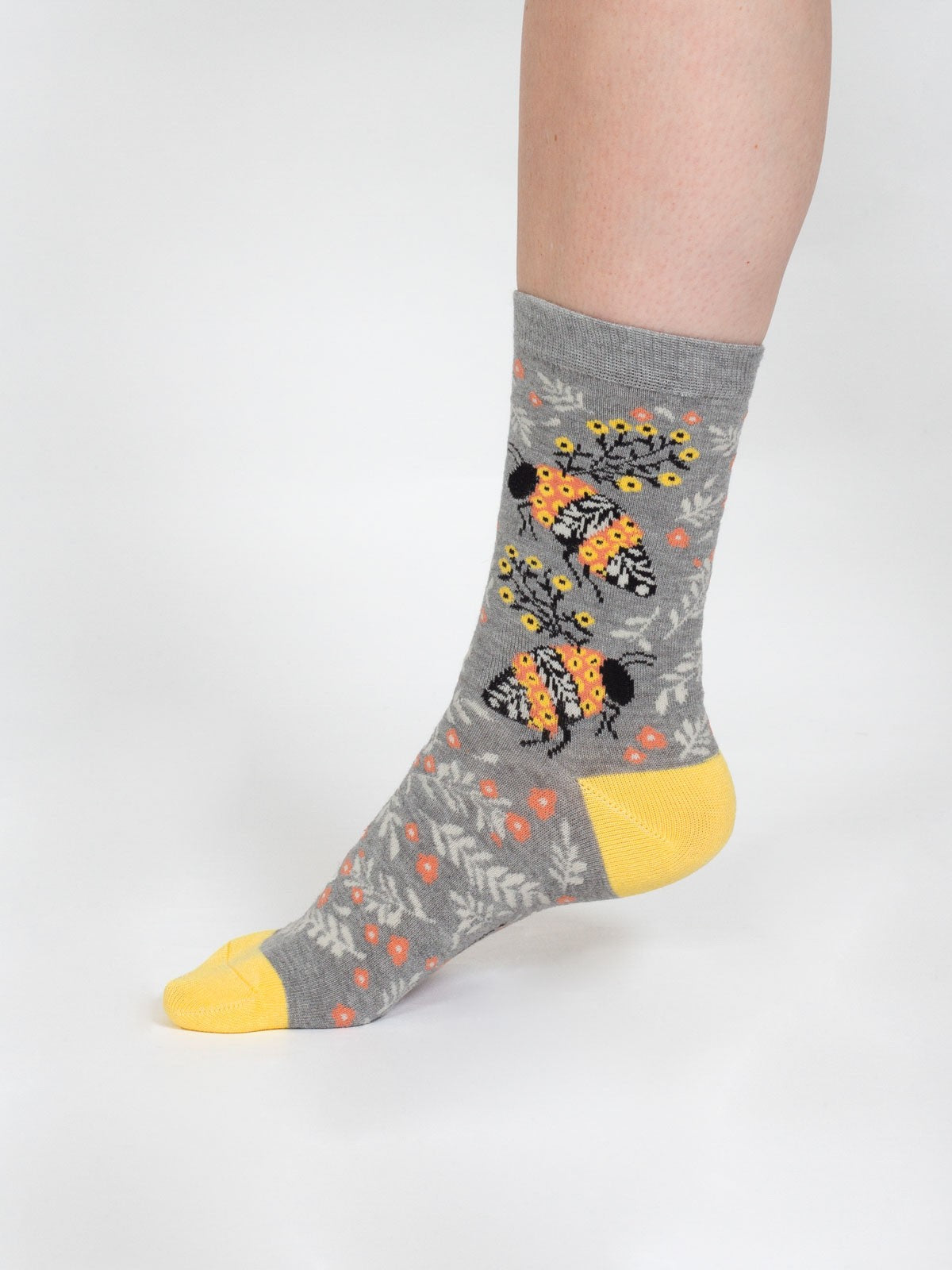 Insect Floral Bamboo Socks - Grey Bee