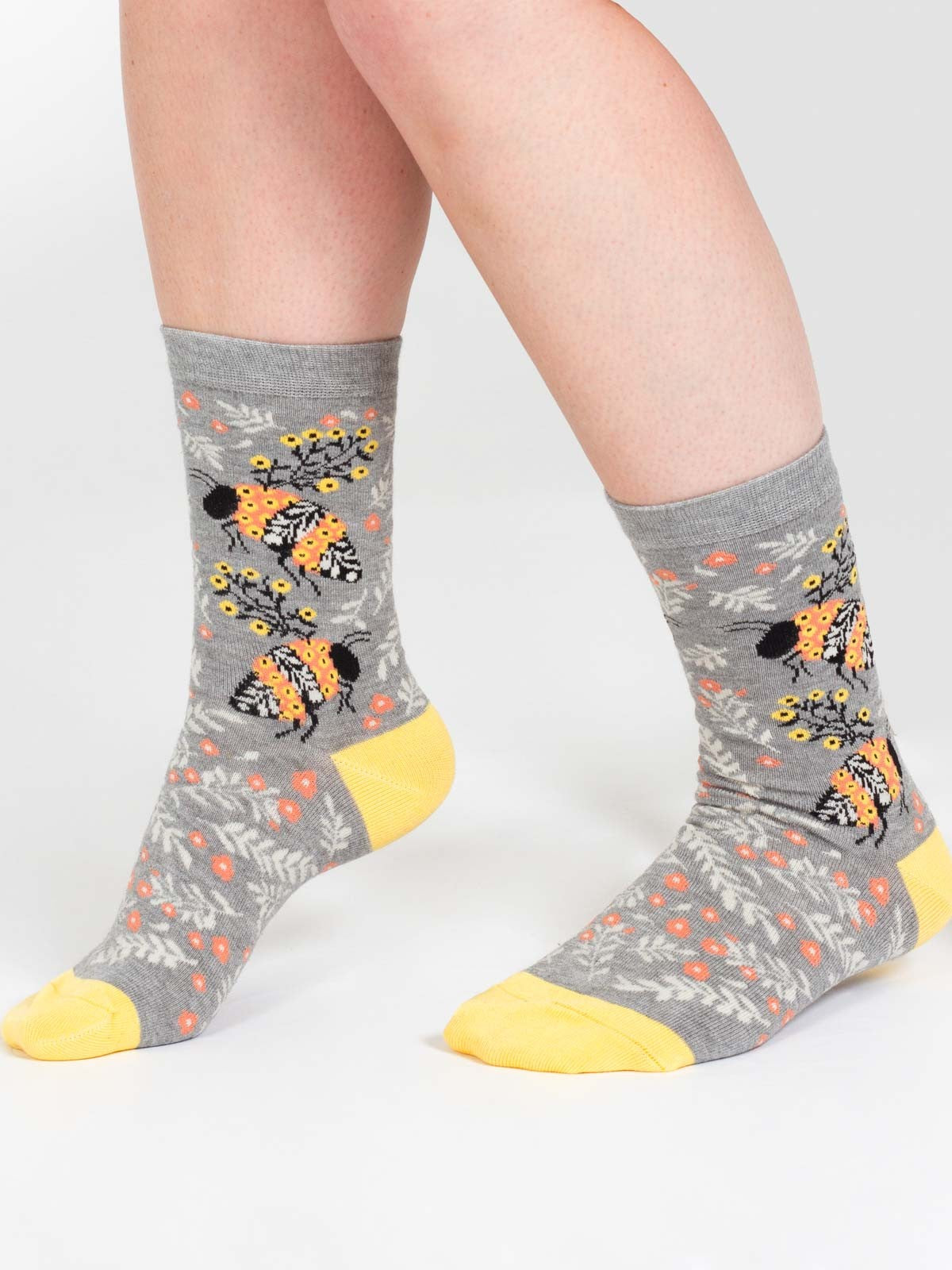 Insect Floral Bamboo Socks - Grey Bee