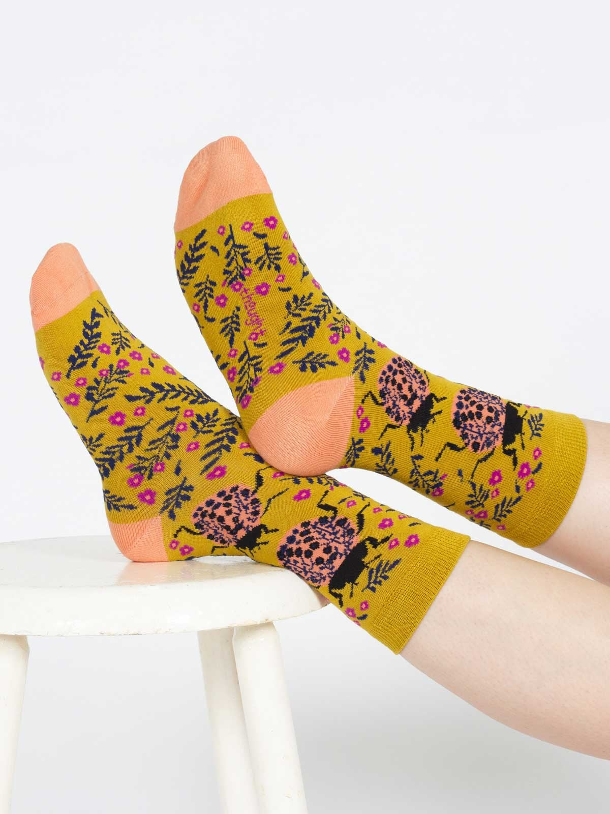 Insect Floral Bamboo Socks - Yellow Beetle