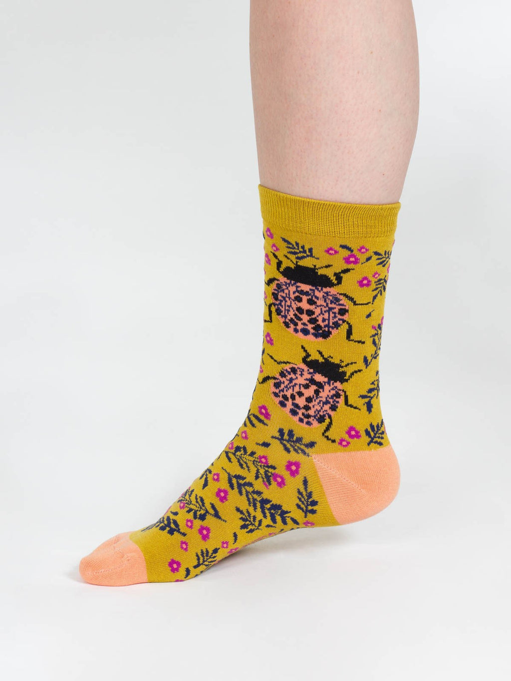 Insect Floral Bamboo Socks - Yellow Beetle
