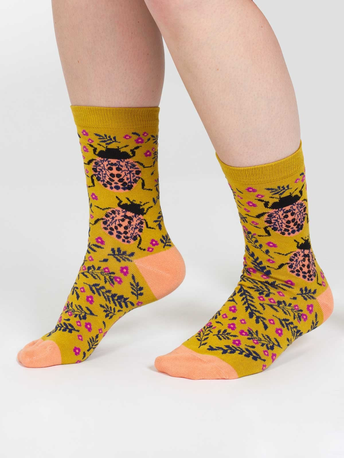Insect Floral Bamboo Socks - Yellow Beetle