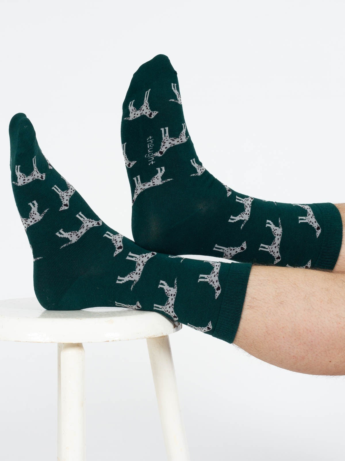 Doggy Bamboo Crew Socks - Green/Dalmatian