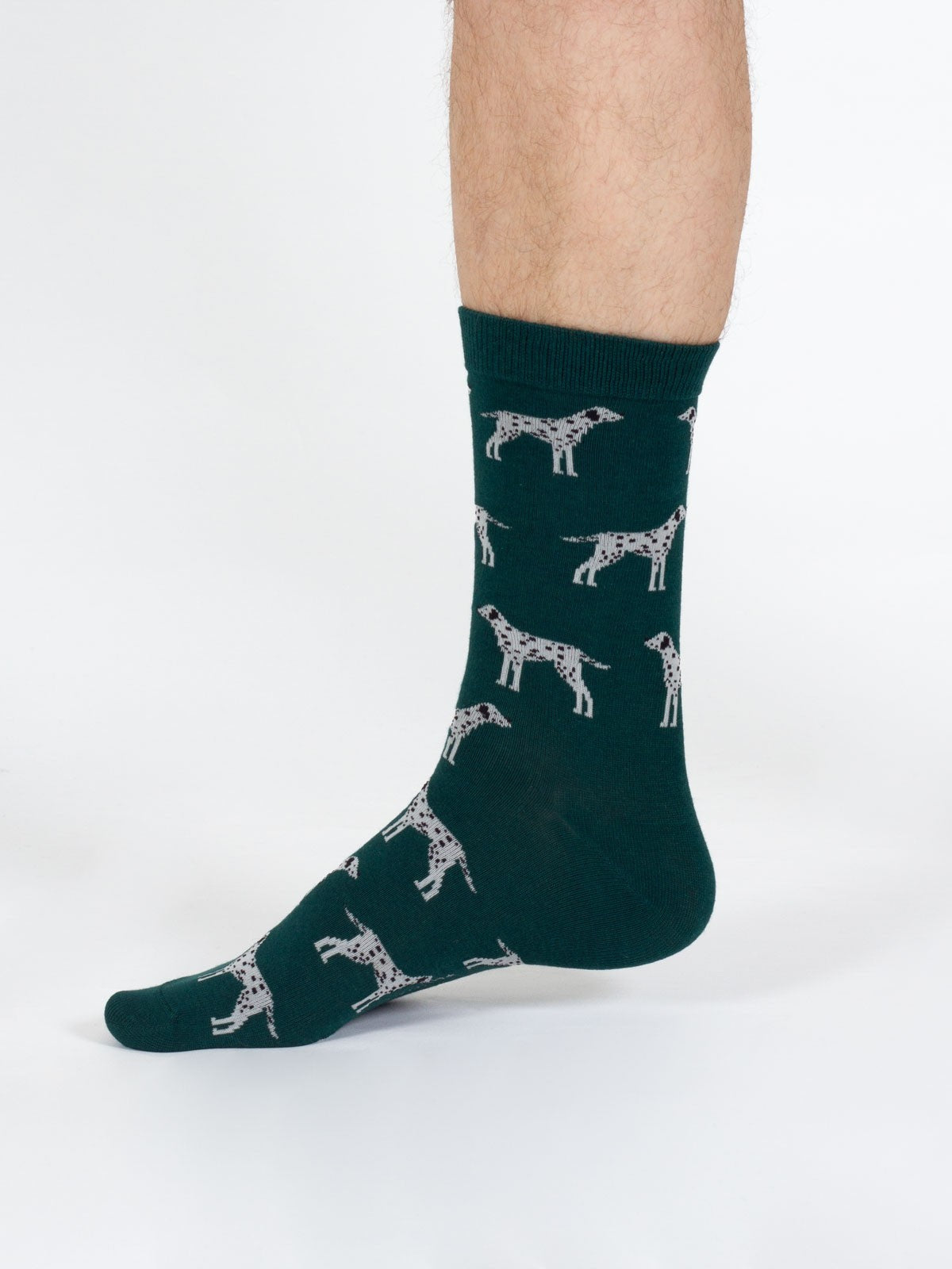 Doggy Bamboo Crew Socks - Green/Dalmatian