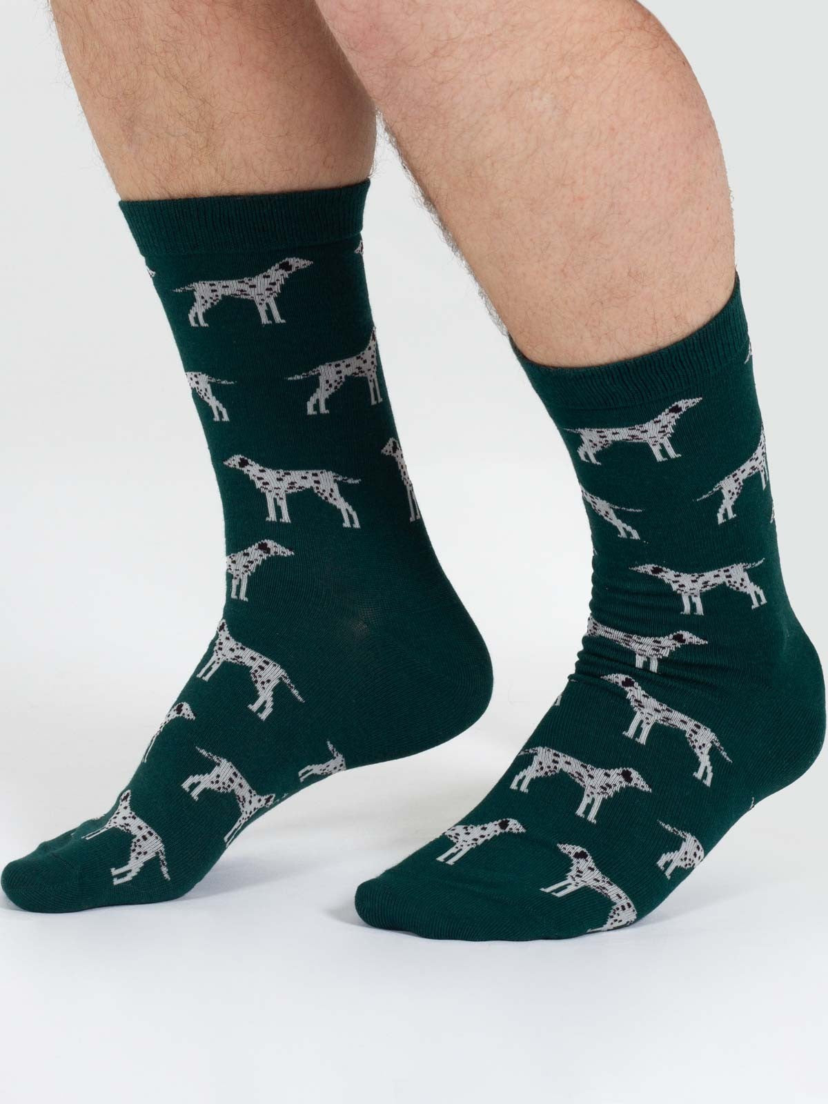 Doggy Bamboo Crew Socks - Green/Dalmatian