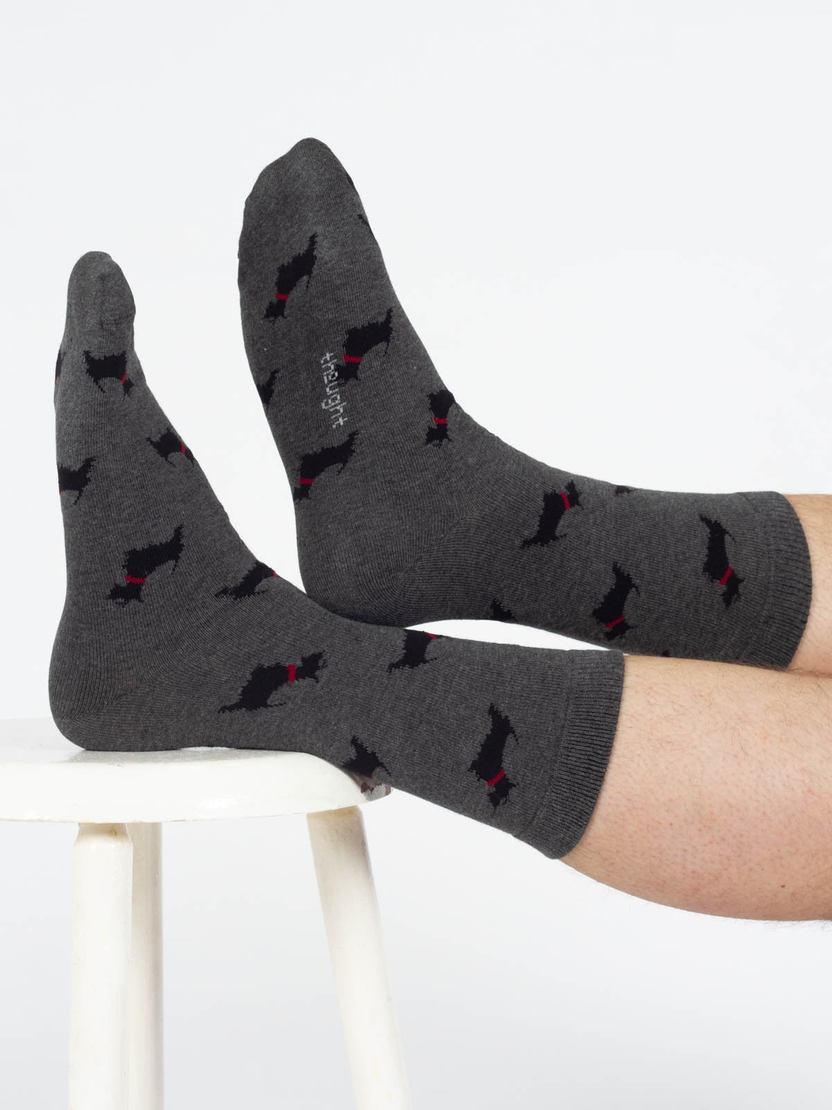 Doggy Bamboo Crew Socks - Grey/Scottish Terrier