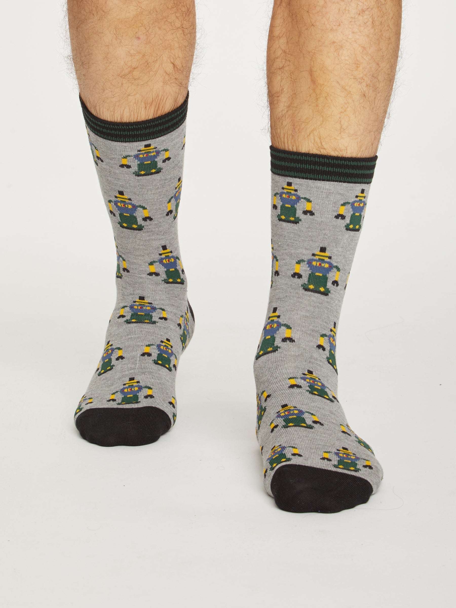 Mens Bamboo Robot Crew Sock - Grey Marl