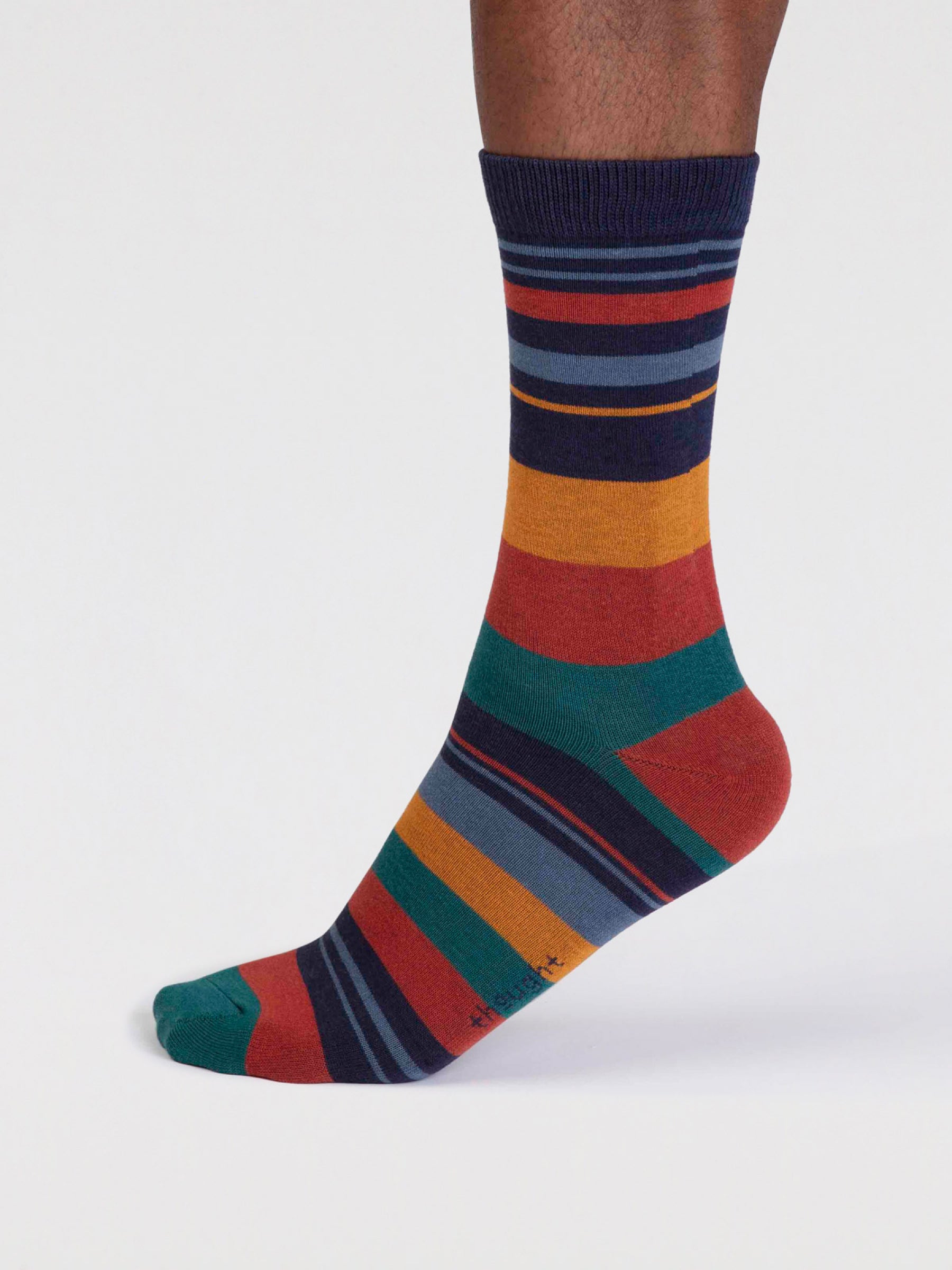 Mens Maddock Bamboo Stripe Socks - Indigo Blue