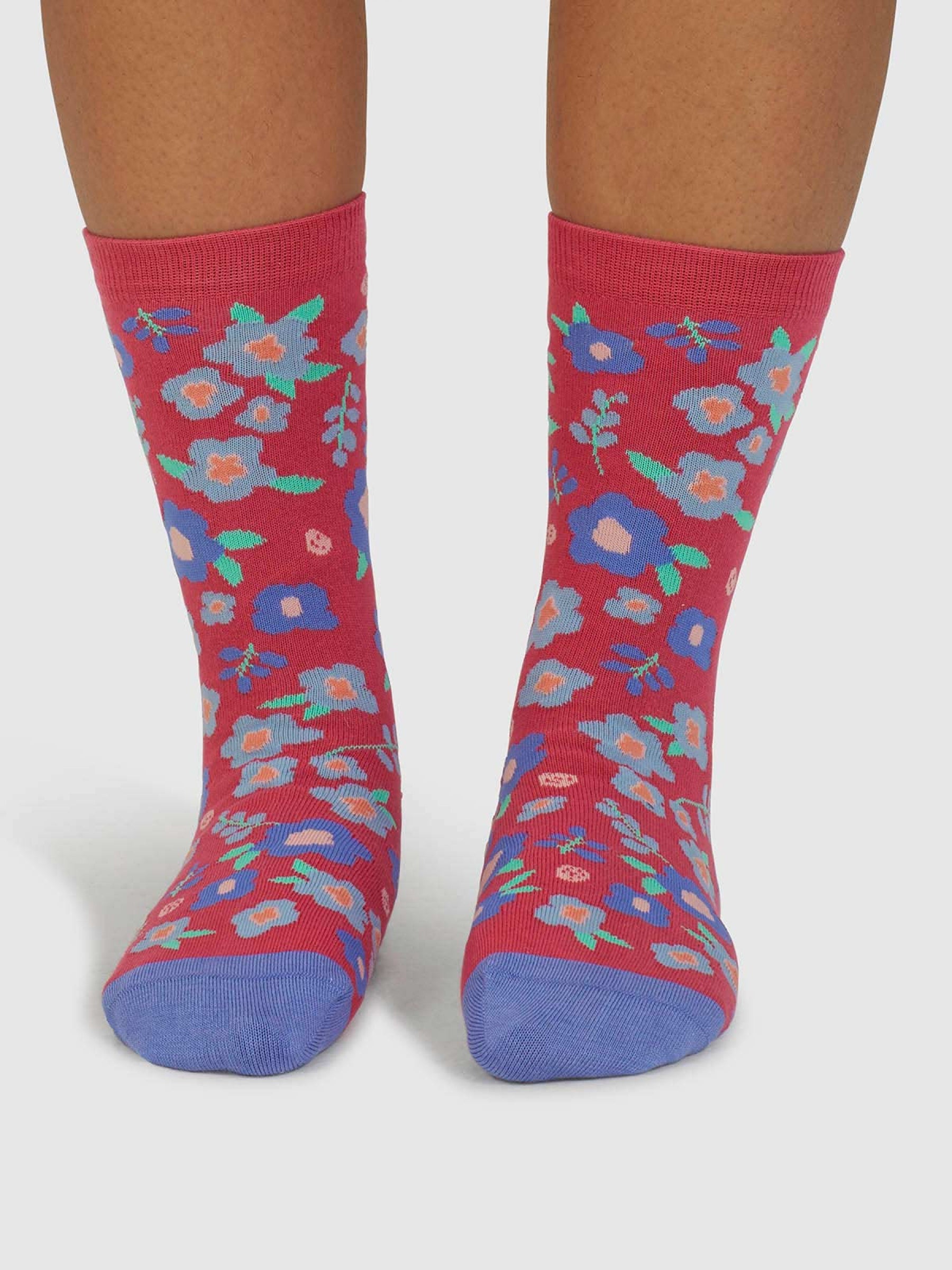 Mapel Floral Bamboo Socks - Raddish Pink