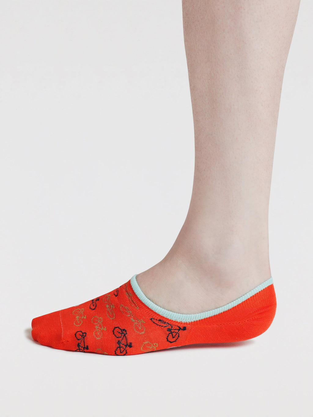 Mens Berit Bicycle Bamboo No-Show Socks - Clementine Orange