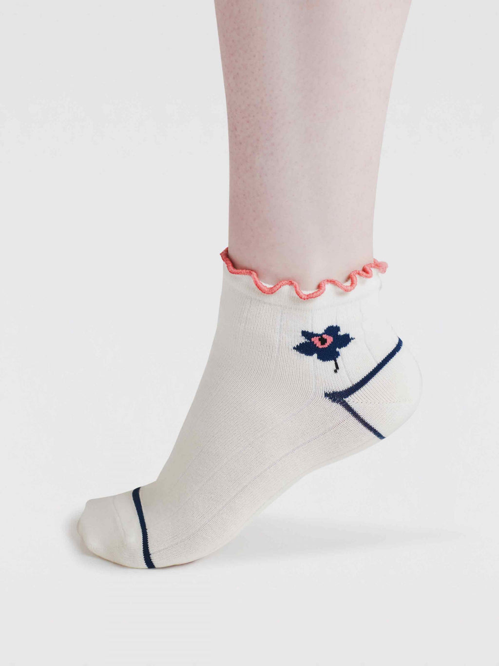Elora Floral Bamboo Ankle Socks - Stone White