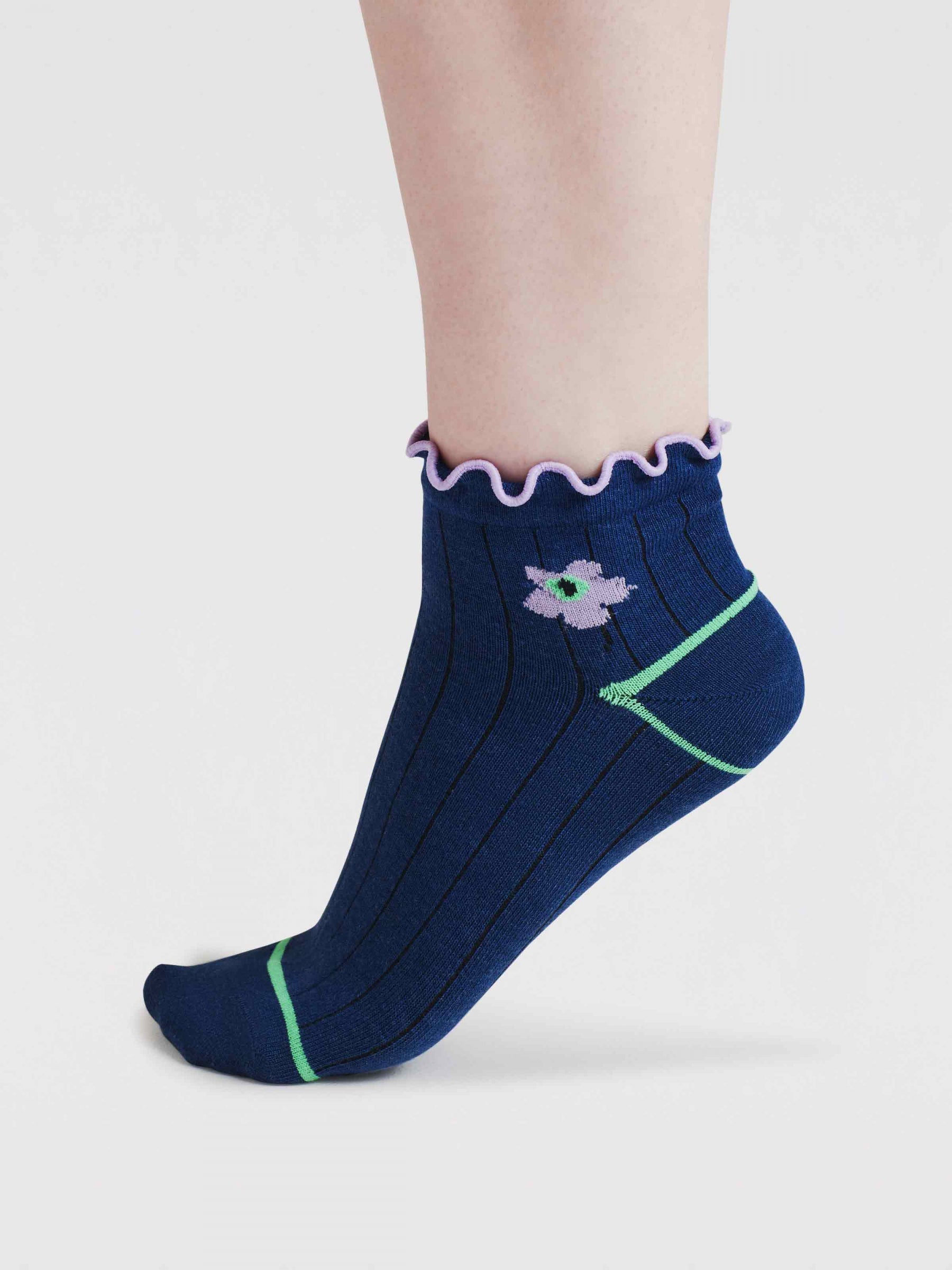 Elora Floral Bamboo Ankle Socks - Indigo Blue