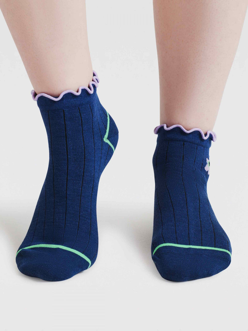 Elora Floral Bamboo Ankle Socks - Indigo Blue