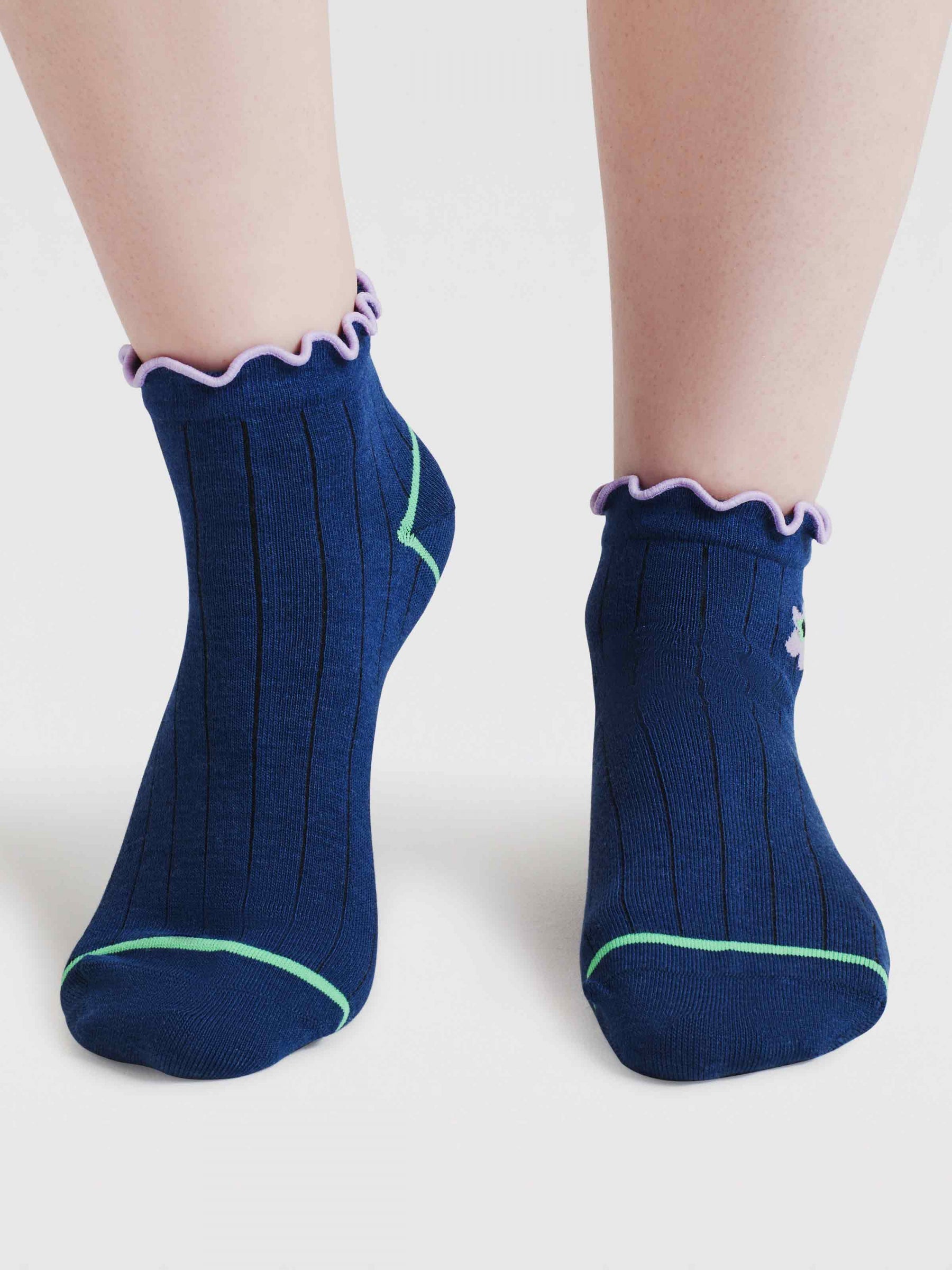 Elora Floral Bamboo Ankle Socks - Indigo Blue
