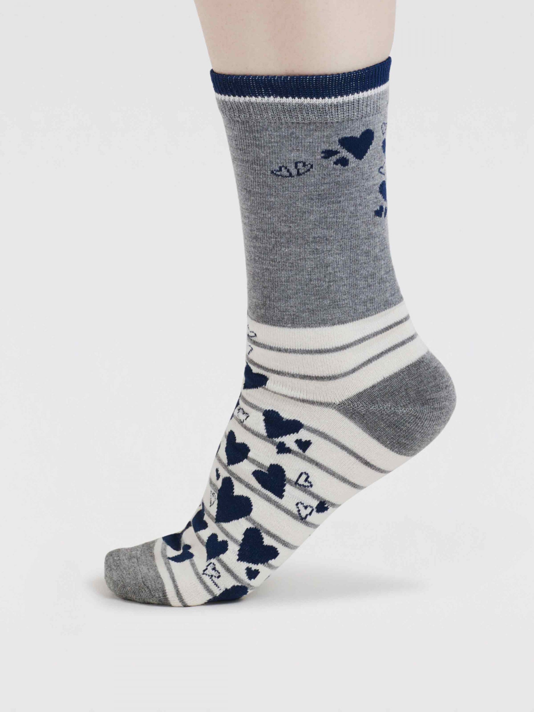 Eva Heart Stripe Bamboo Socks - Grey Marle