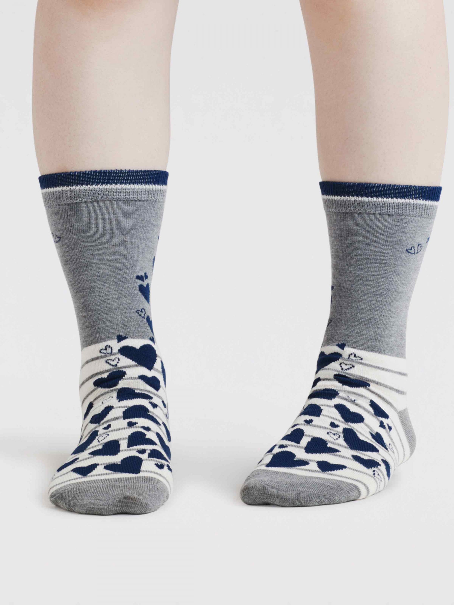 Eva Heart Stripe Bamboo Socks - Grey Marle