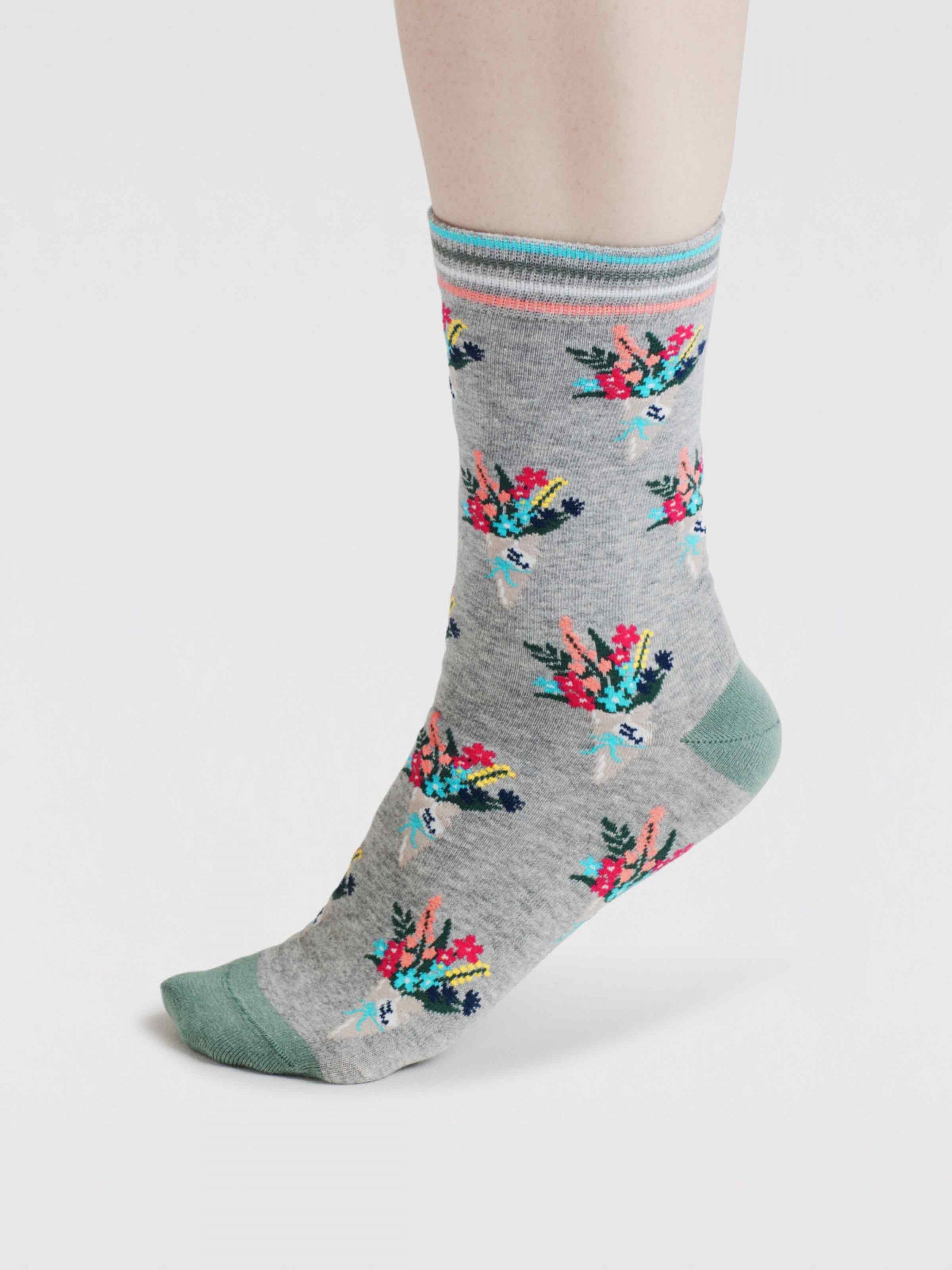 Ivie Floral Bouquet Organic Cotton Socks - Grey Marle