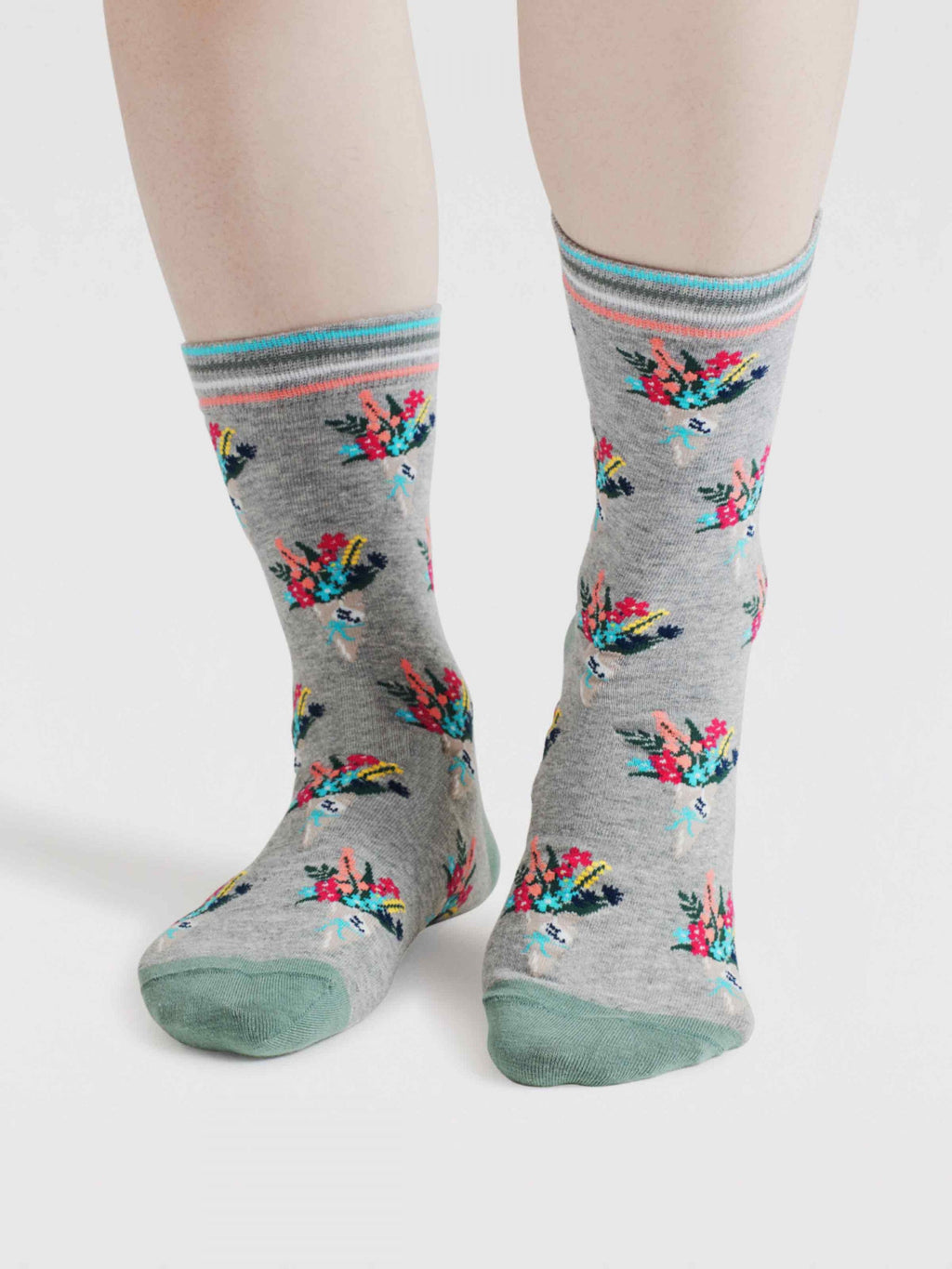 Ivie Floral Bouquet Organic Cotton Socks - Grey Marle