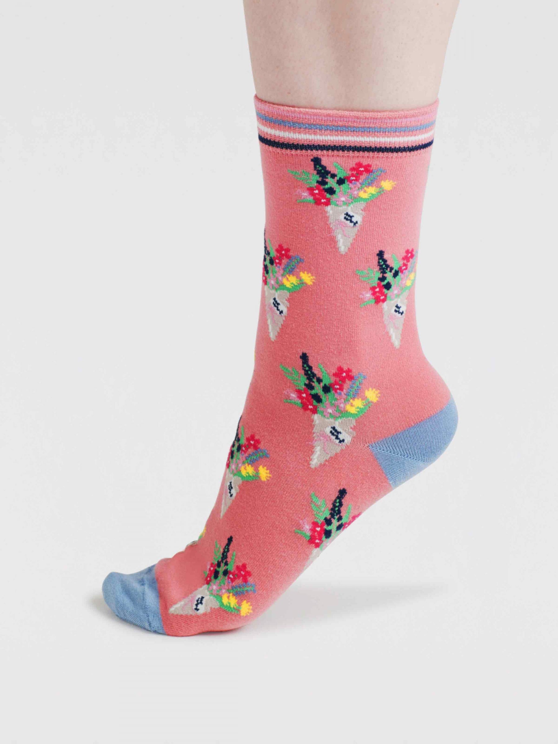 Ivie Floral Bouquet Organic Cotton Socks - Earthy Pink