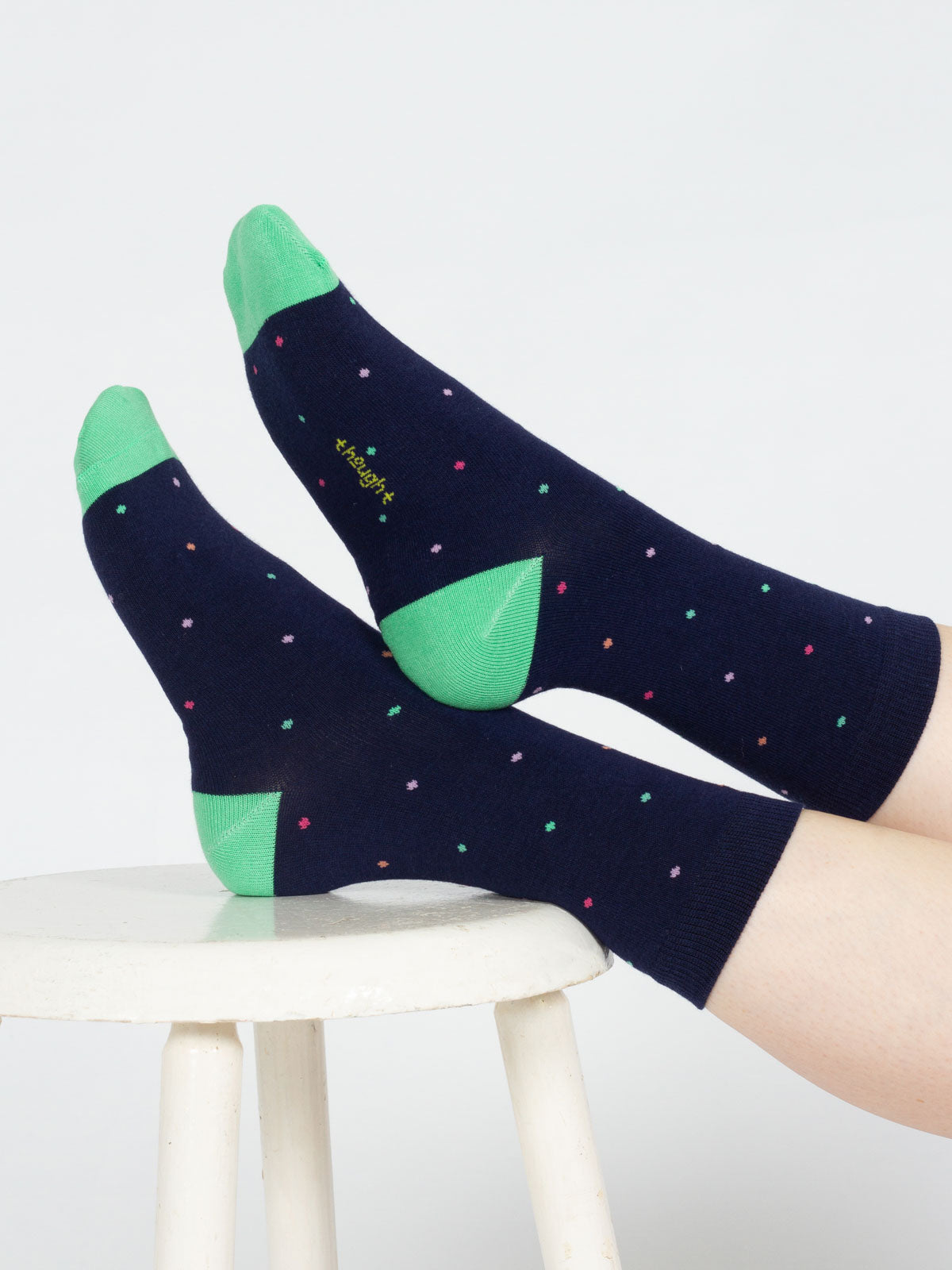 Mixed Shape Bamboo Socks - Navy/Green Spot