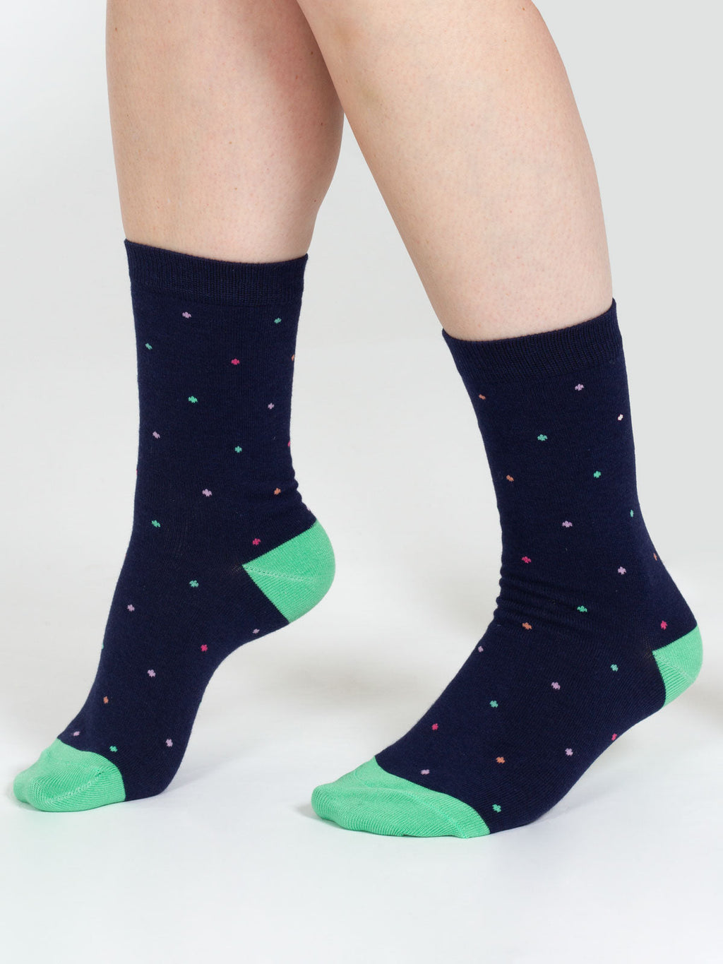 Mixed Shape Bamboo Socks - Navy/Green Spot