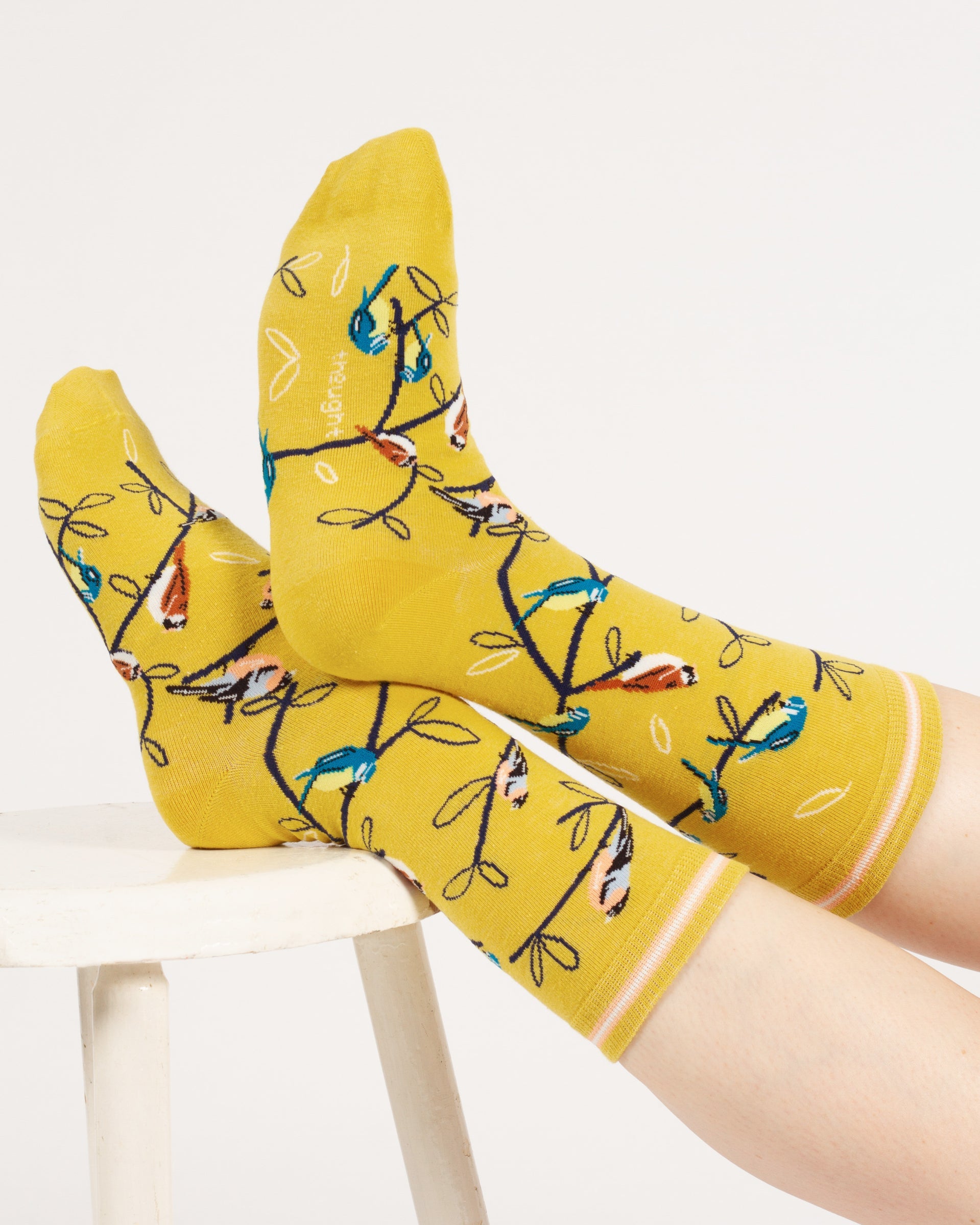 Multi Bird Organic Cotton Socks - Yellow