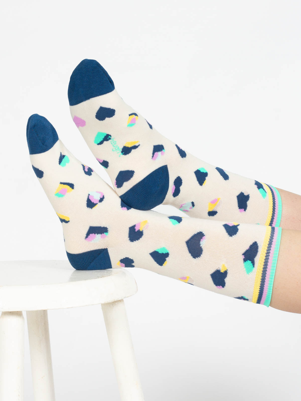 Leopard Heart Bamboo Socks - Ecru