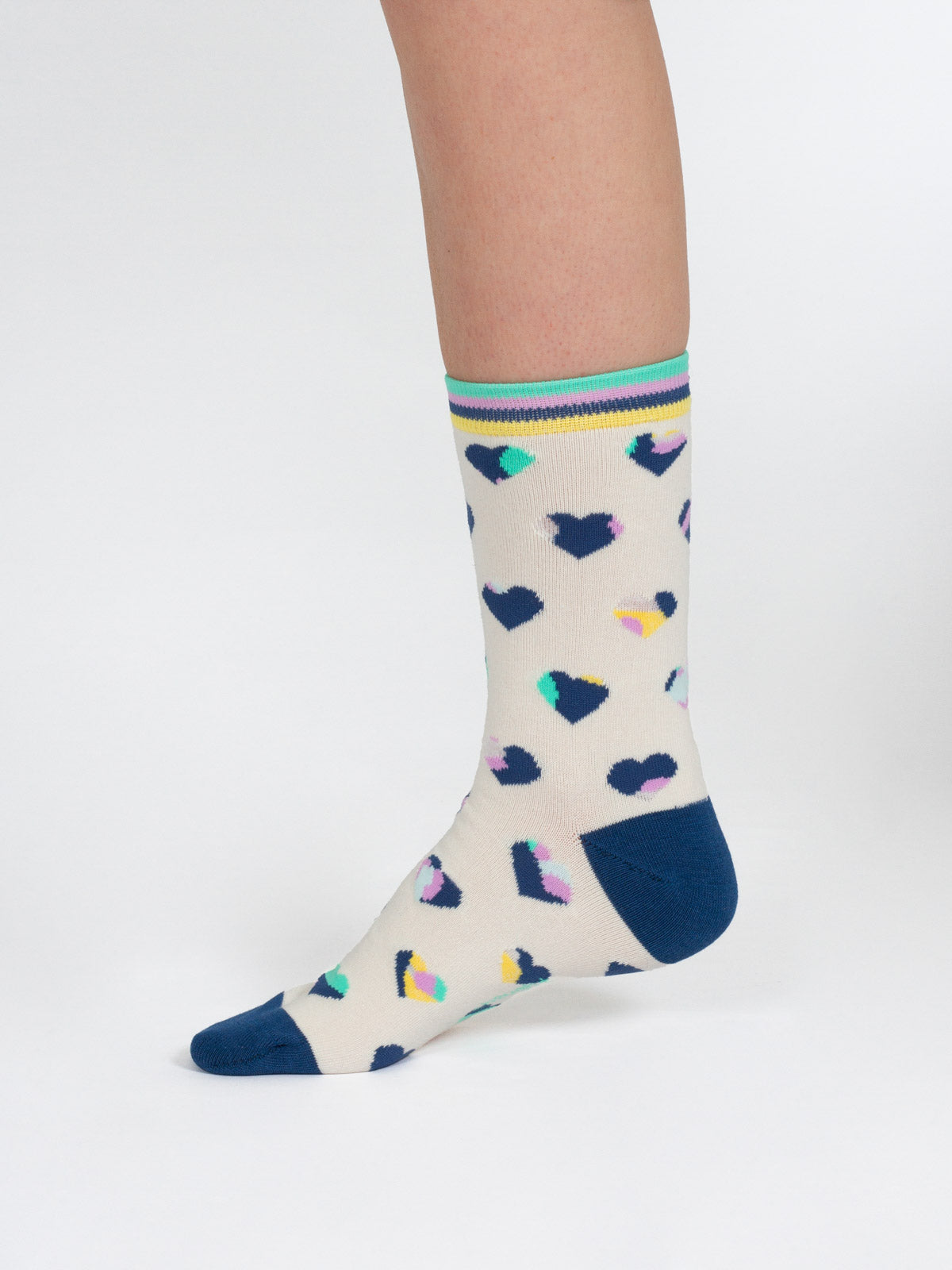 Leopard Heart Bamboo Socks - Ecru