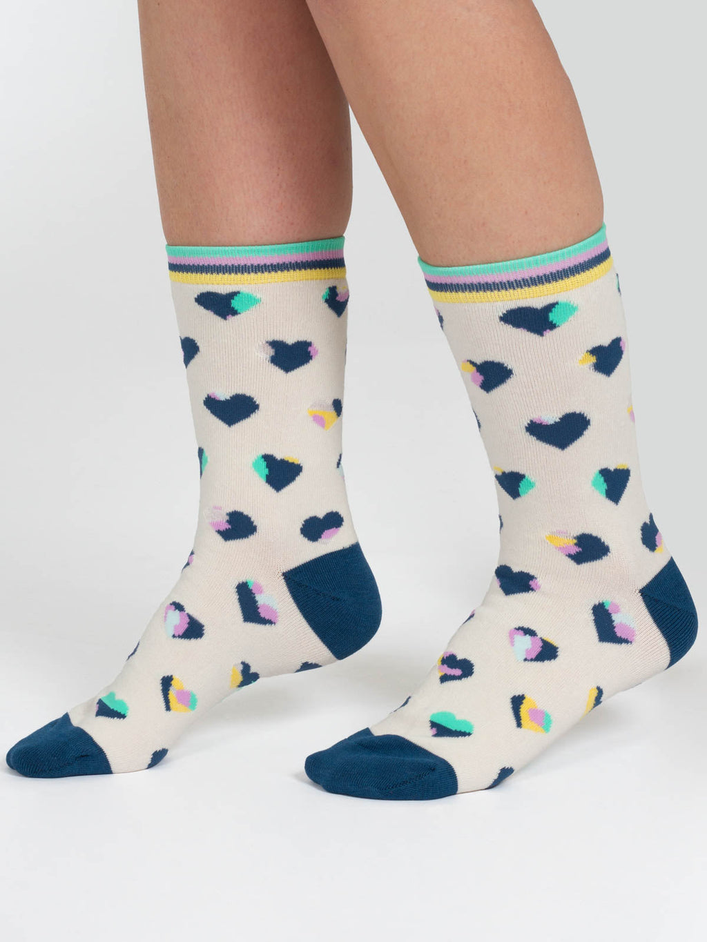 Leopard Heart Bamboo Socks - Ecru