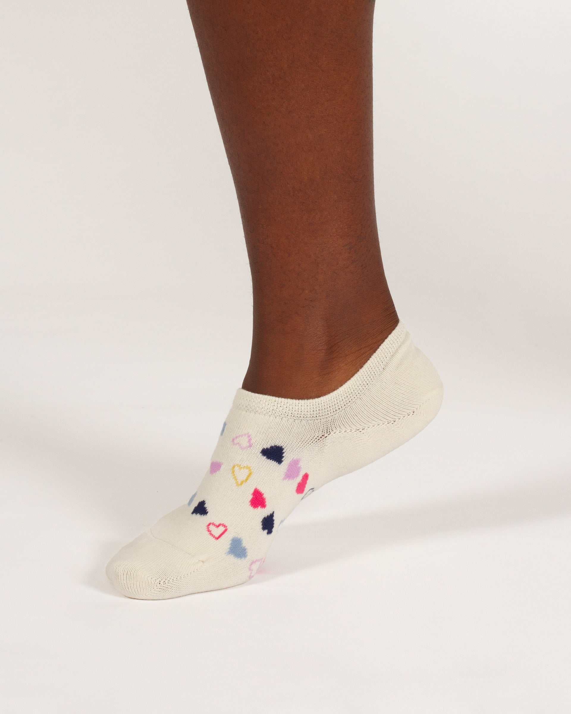 Multi Heart No Show Bamboo Socks - Cream Multi