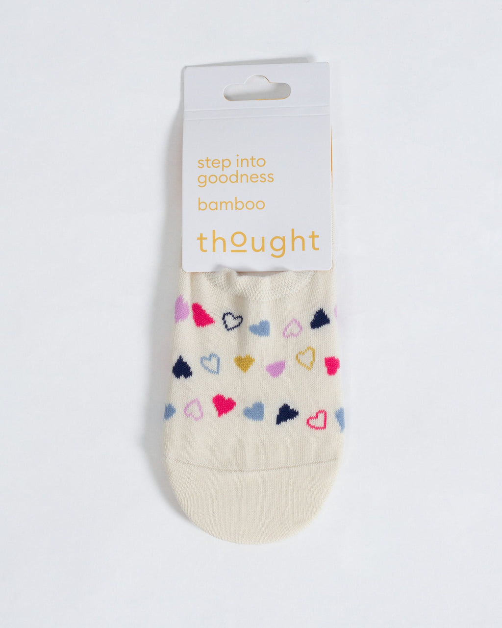 Multi Heart No Show Bamboo Socks - Cream Multi
