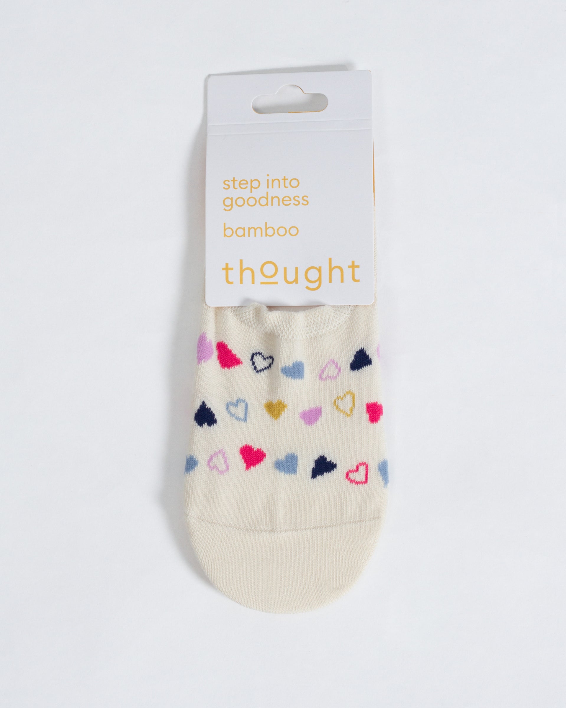 Multi Heart No Show Bamboo Socks - Cream Multi