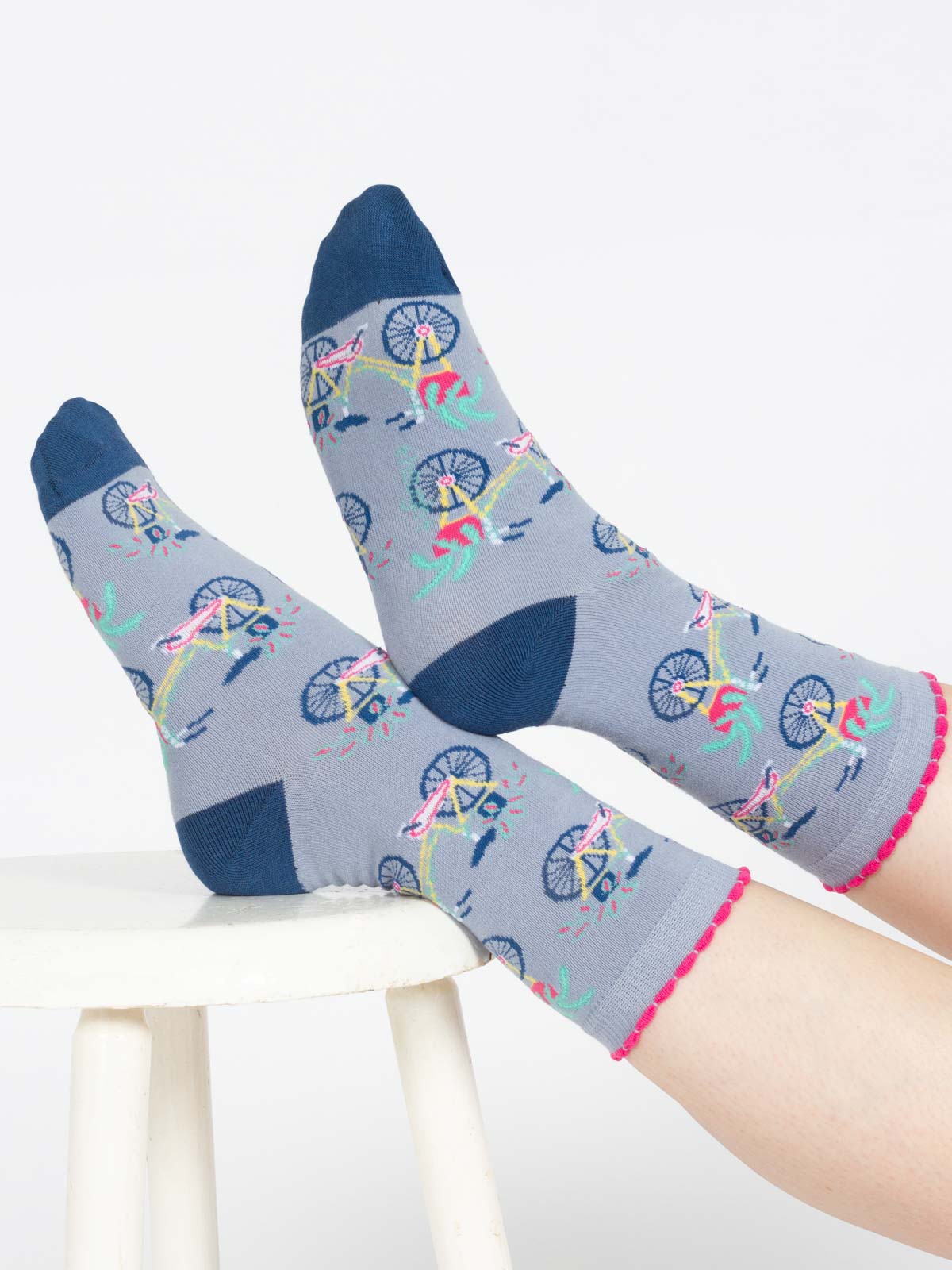 Fauna Basket Bicycle Bamboo Ankle Sock in a Box - Blue Multi
