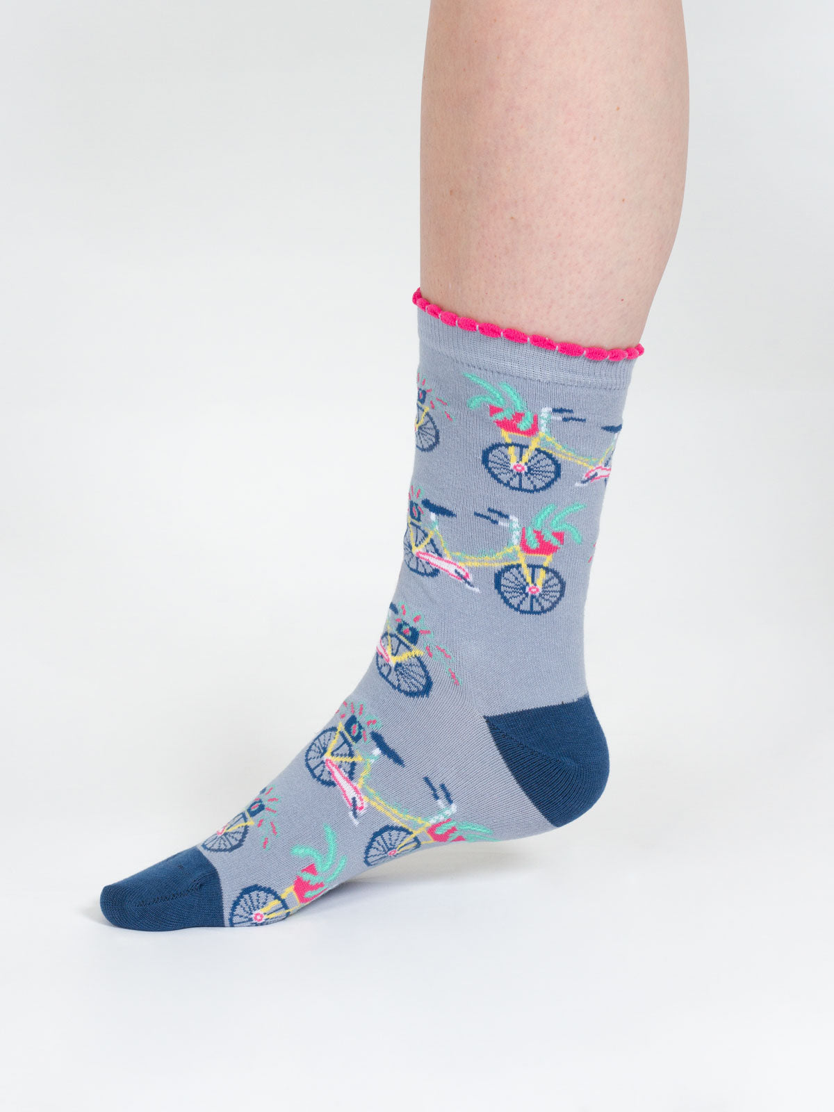 Fauna Basket Bicycle Bamboo Ankle Sock in a Box - Blue Multi