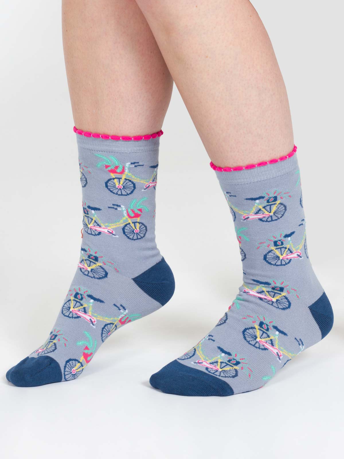 Fauna Basket Bicycle Bamboo Ankle Sock in a Box - Blue Multi