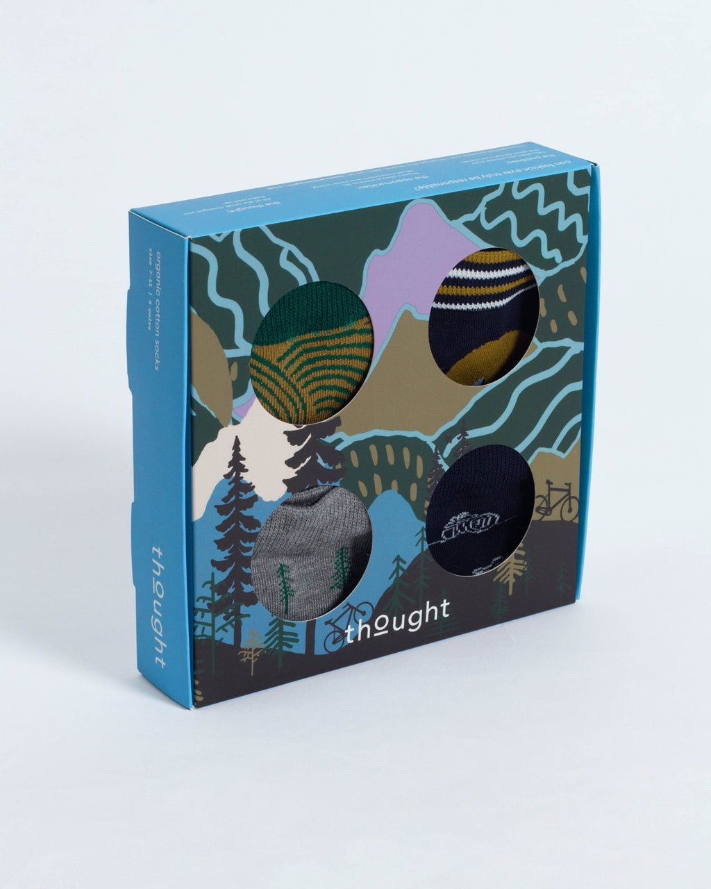 Mountain Range Bamboo Gift Box of 4 Socks - Green/Navy/Grey