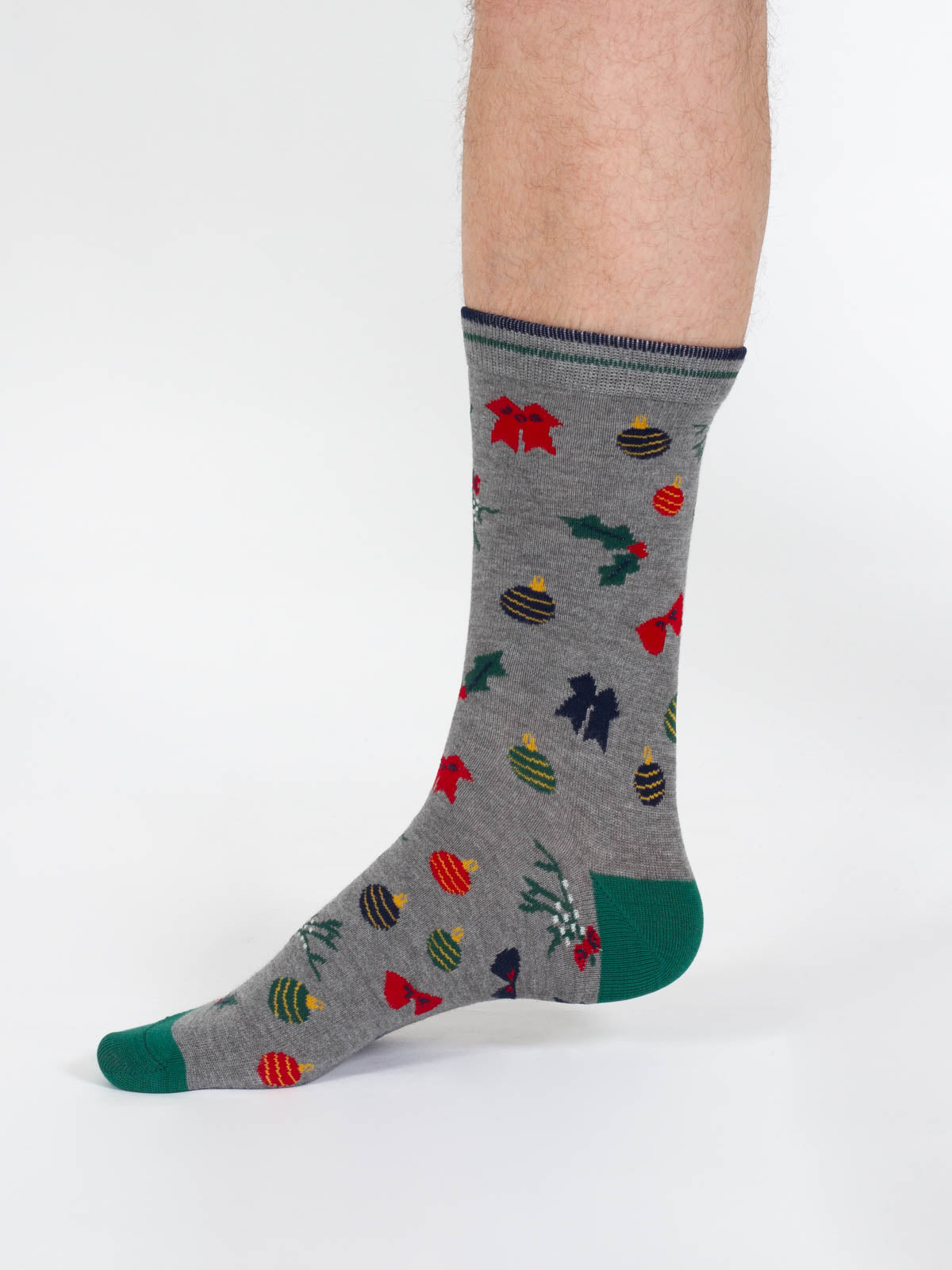 Christmas Bamboo Crew Socks - Grey Bauble