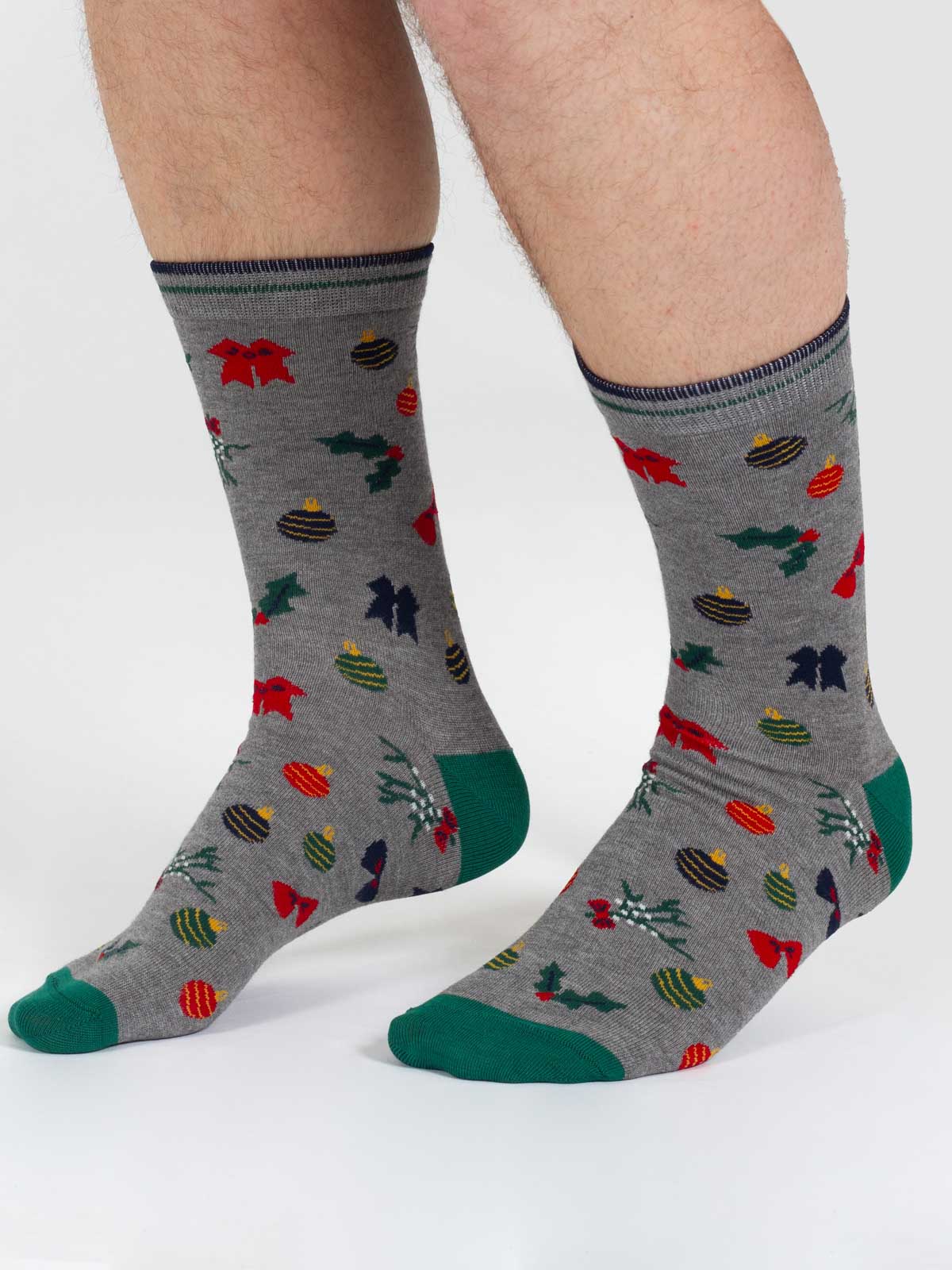 Christmas Bamboo Crew Socks - Grey Bauble