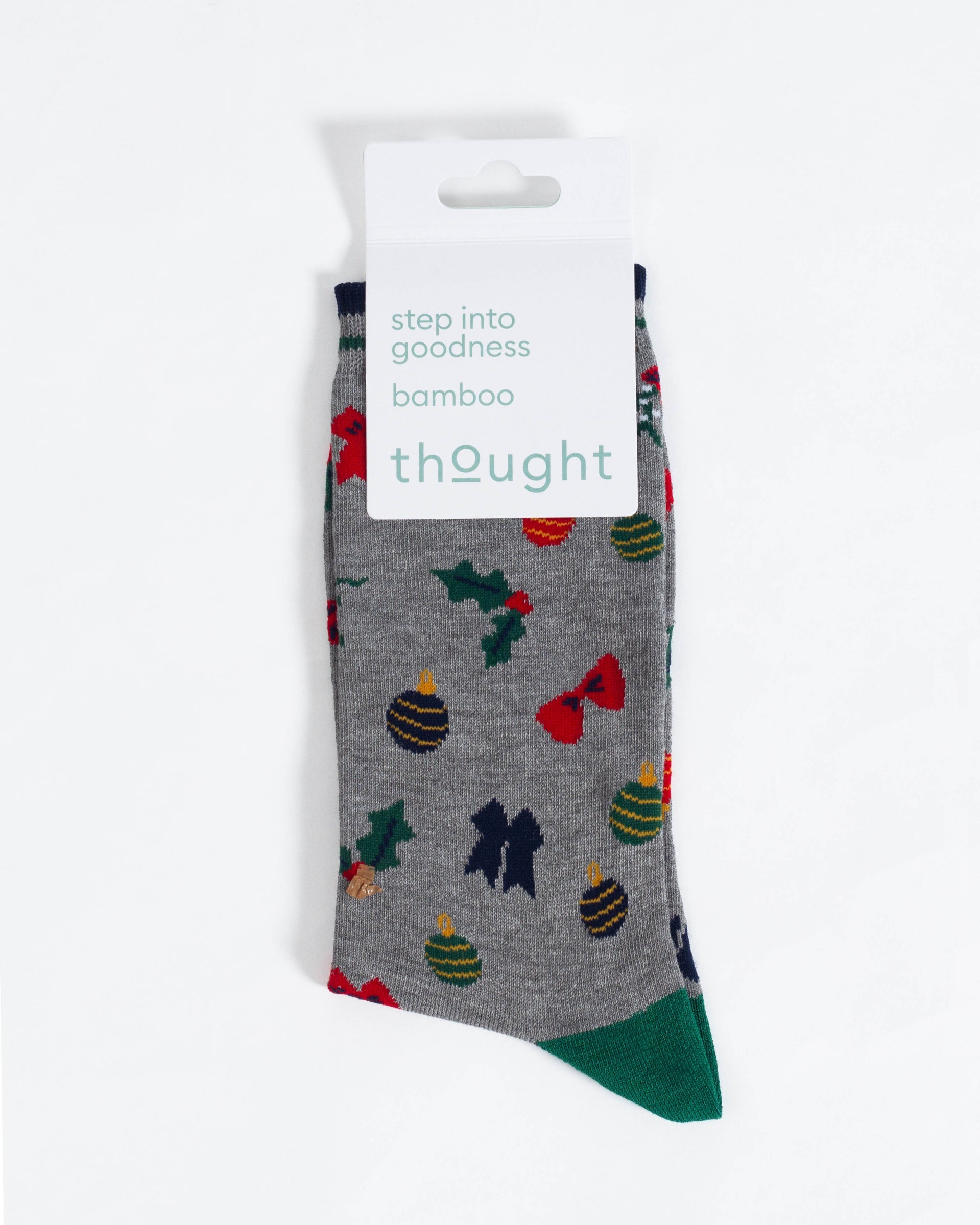 Christmas Bamboo Crew Socks - Grey Bauble