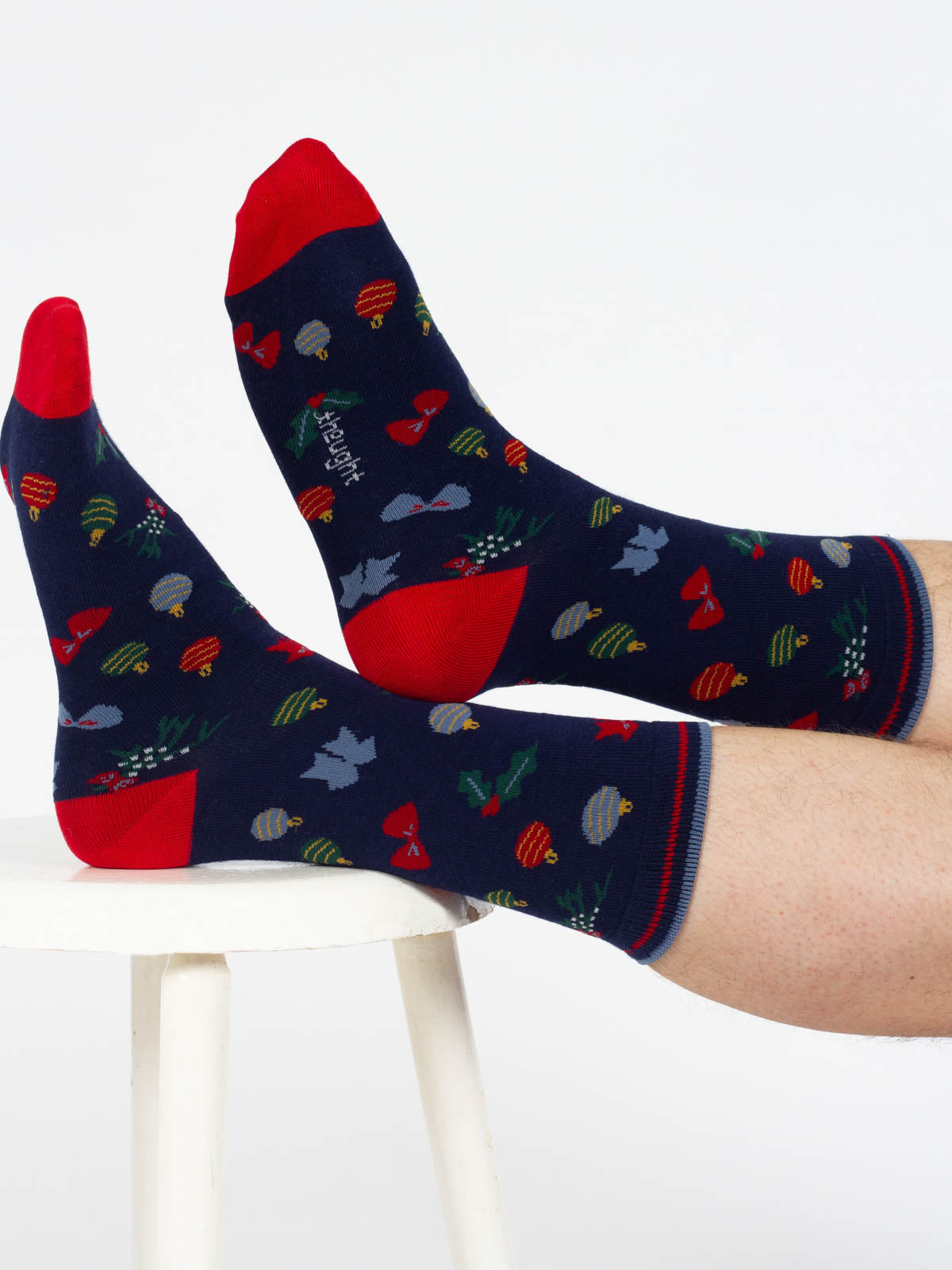 Christmas Bamboo Crew Socks - Navy Bauble