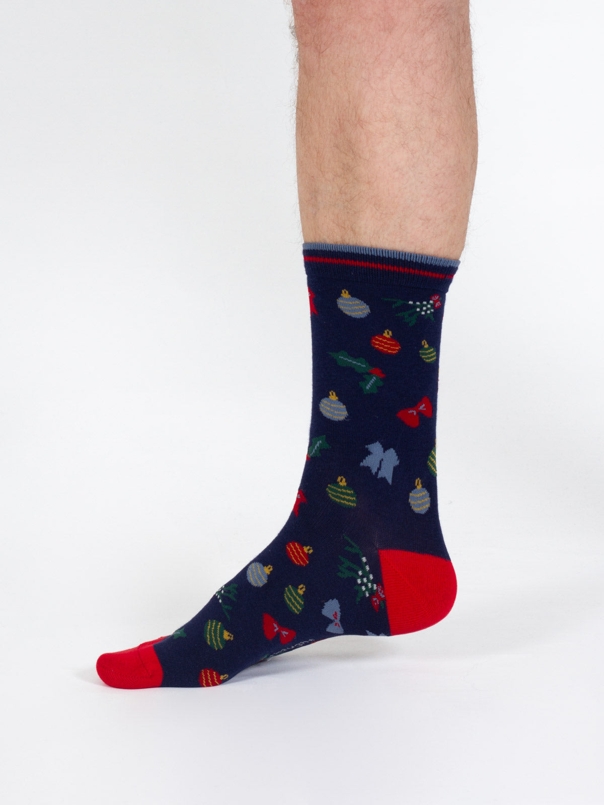 Christmas Bamboo Crew Socks - Navy Bauble