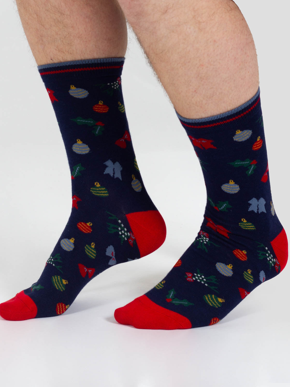Christmas Bamboo Crew Socks - Navy Bauble