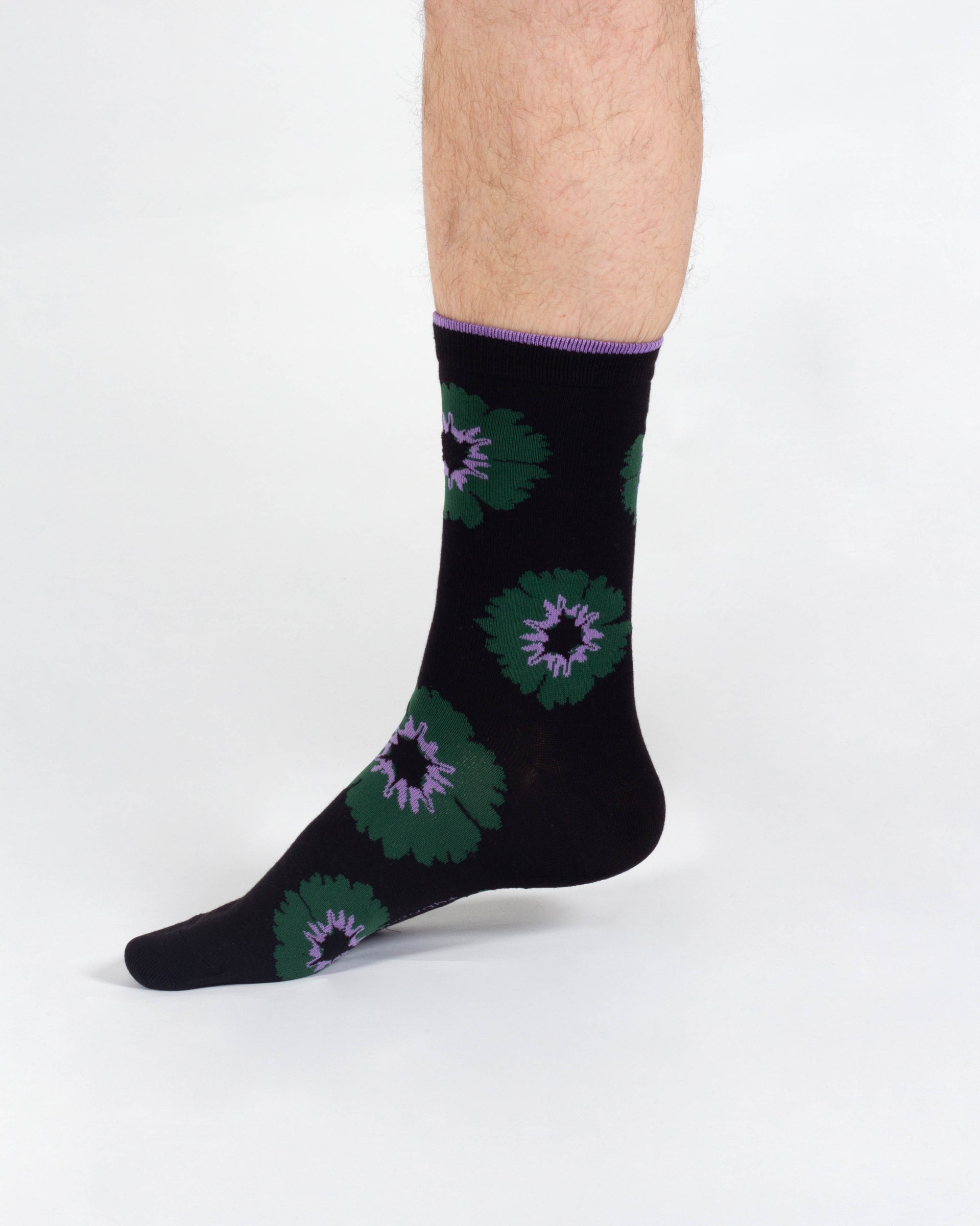 Flower Power Bamboo Crew Socks - Black