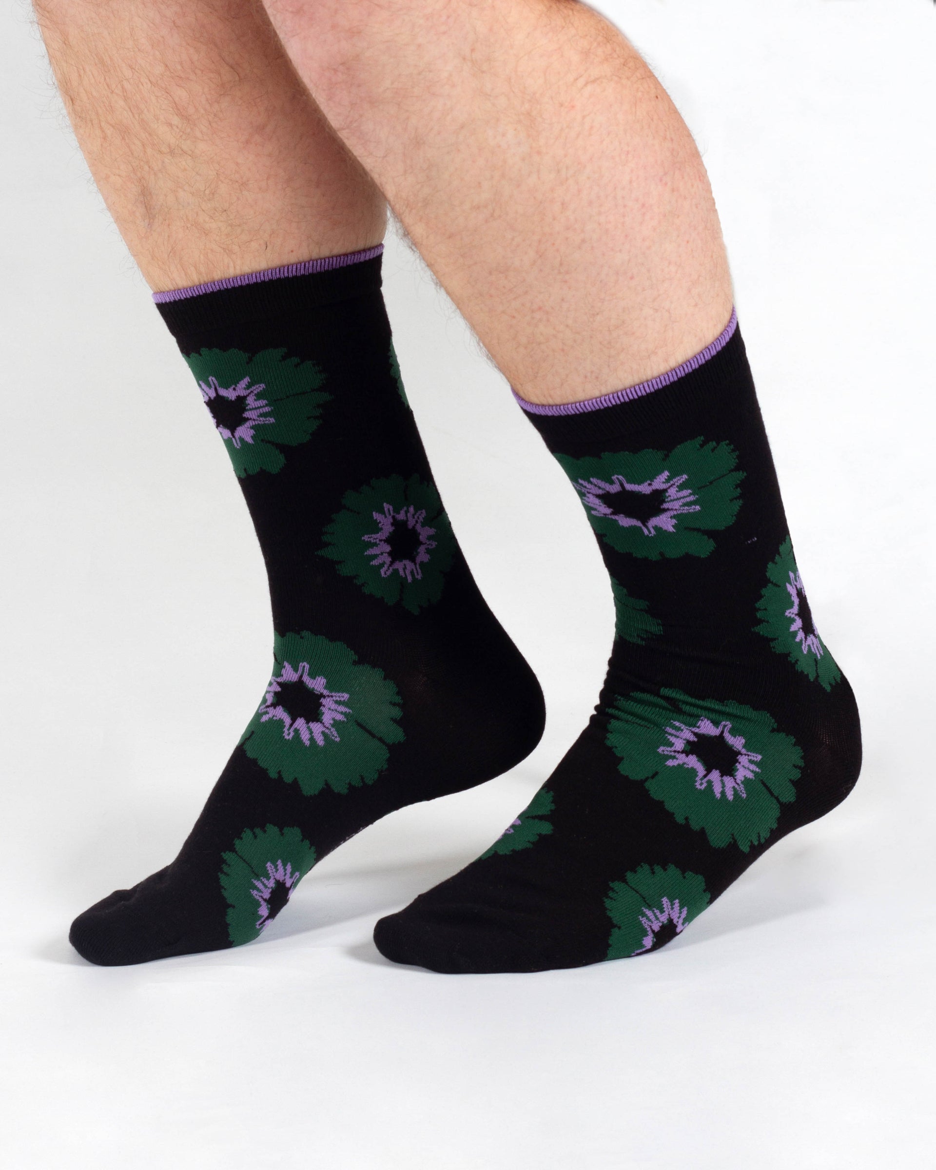 Flower Power Bamboo Crew Socks - Black
