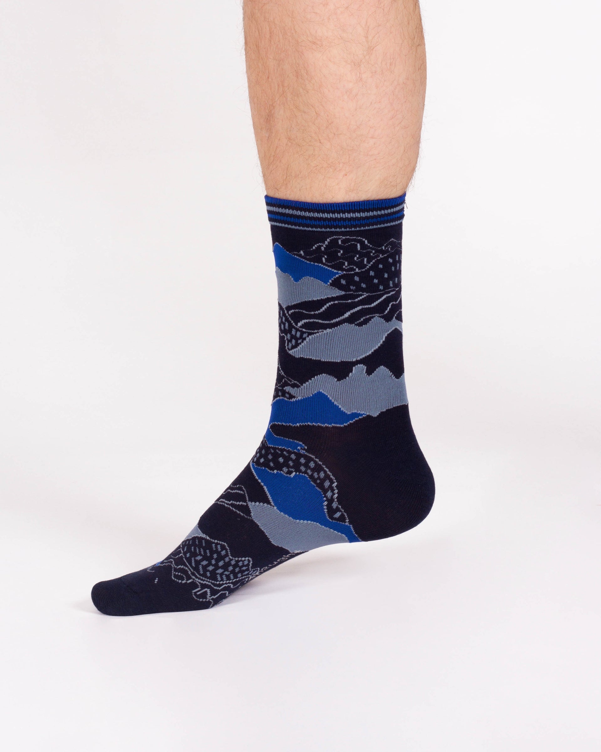 Mountain Range Bamboo Crew Socks - Blue/Abstract
