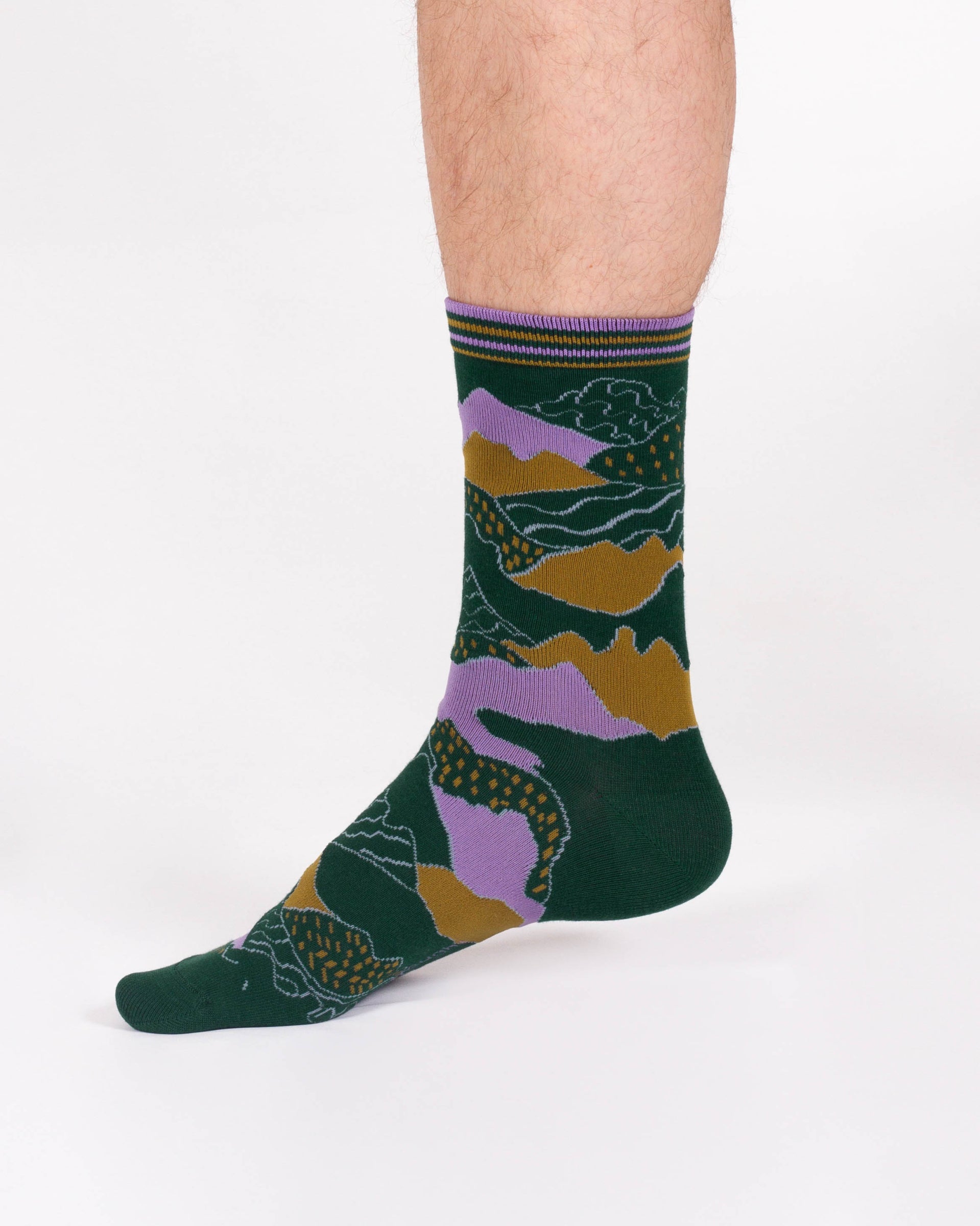 Mountain Range Bamboo Crew Socks - Green/Abstract